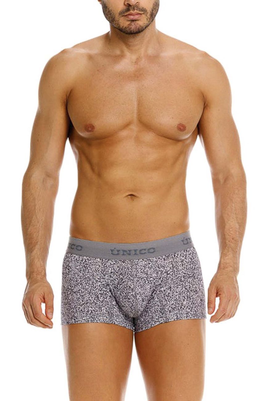 Unico 26020100114 Suede Mens Sleek Micro Print Trunks Gray Plus Sizes