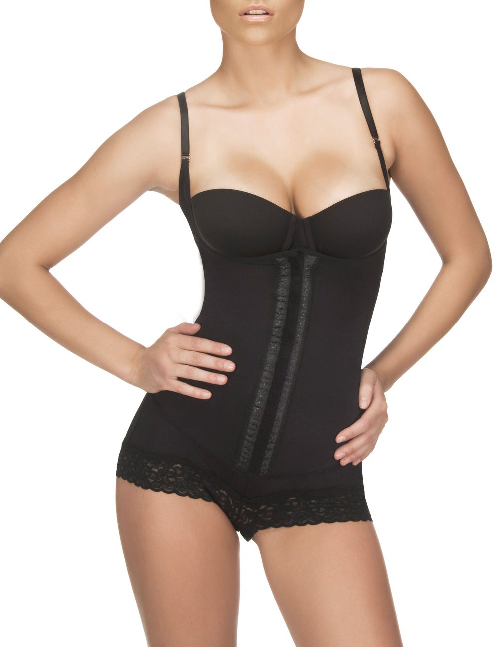 Vedette 136 Megane Open Bust Bodysuit w/ Lace Trim.