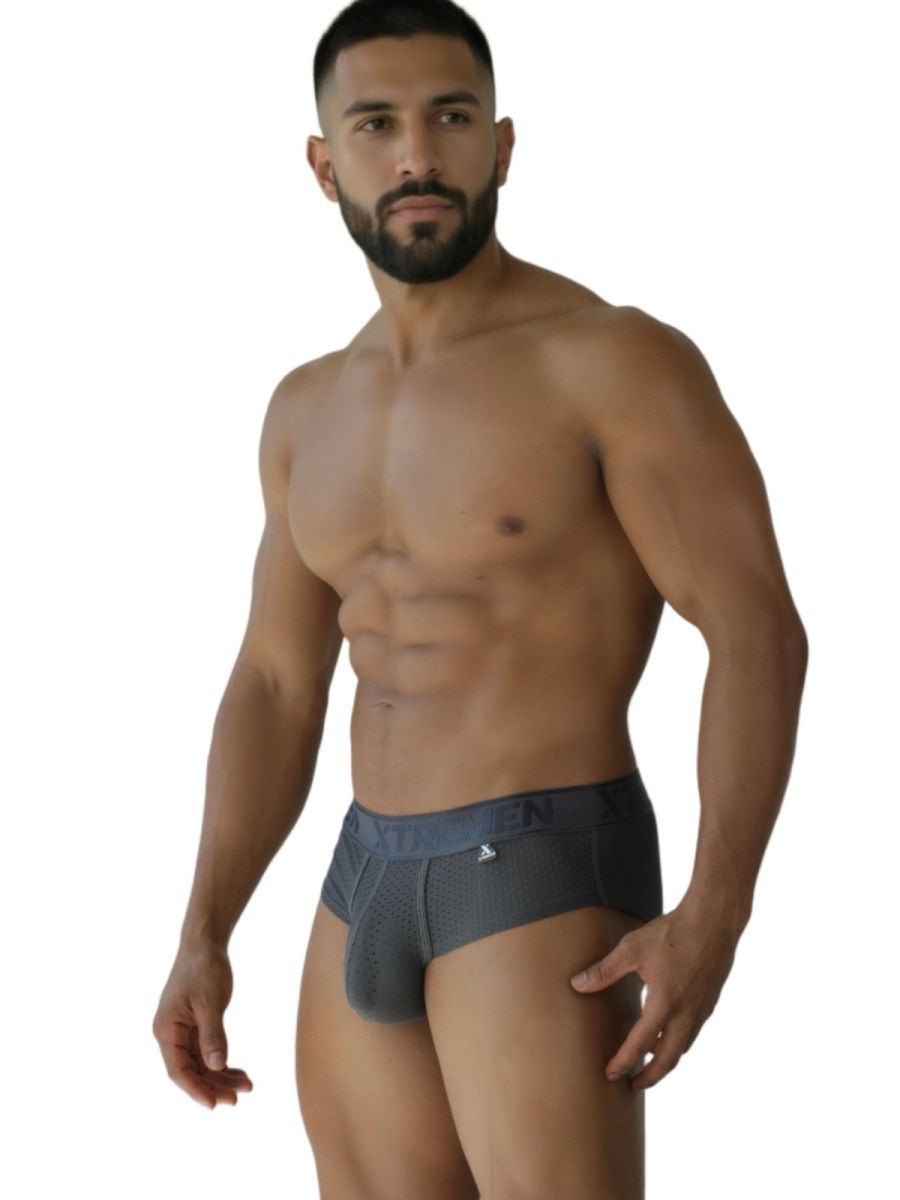 Xtremen 91250 XTREMEN Mens Athletic Performance Mesh Briefs Gray