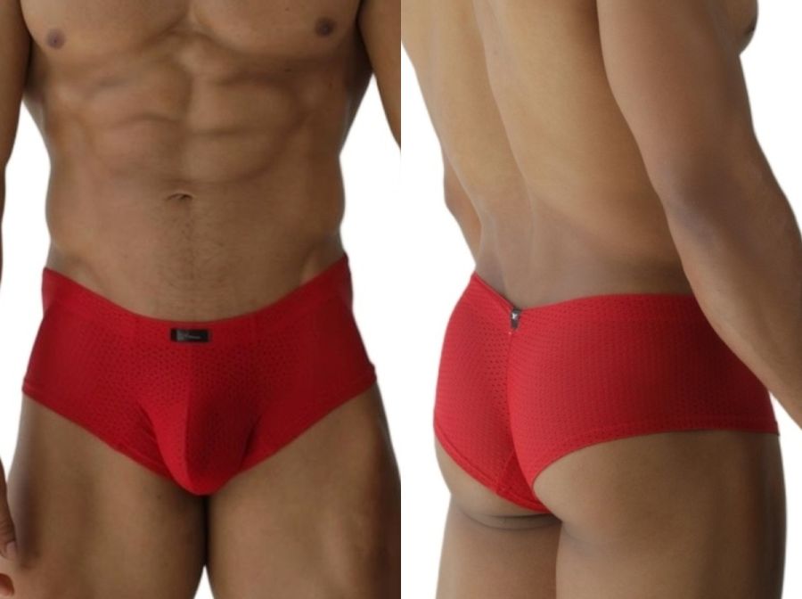 Xtremen 91269 Mens Sleek V-Cut Performance Mesh Briefs Red