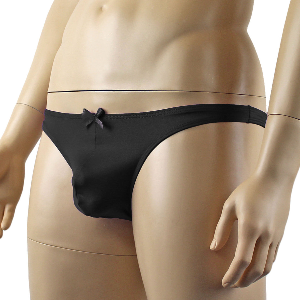 Male Angel Lingerie Stretch Spandex Thong with Bow Black