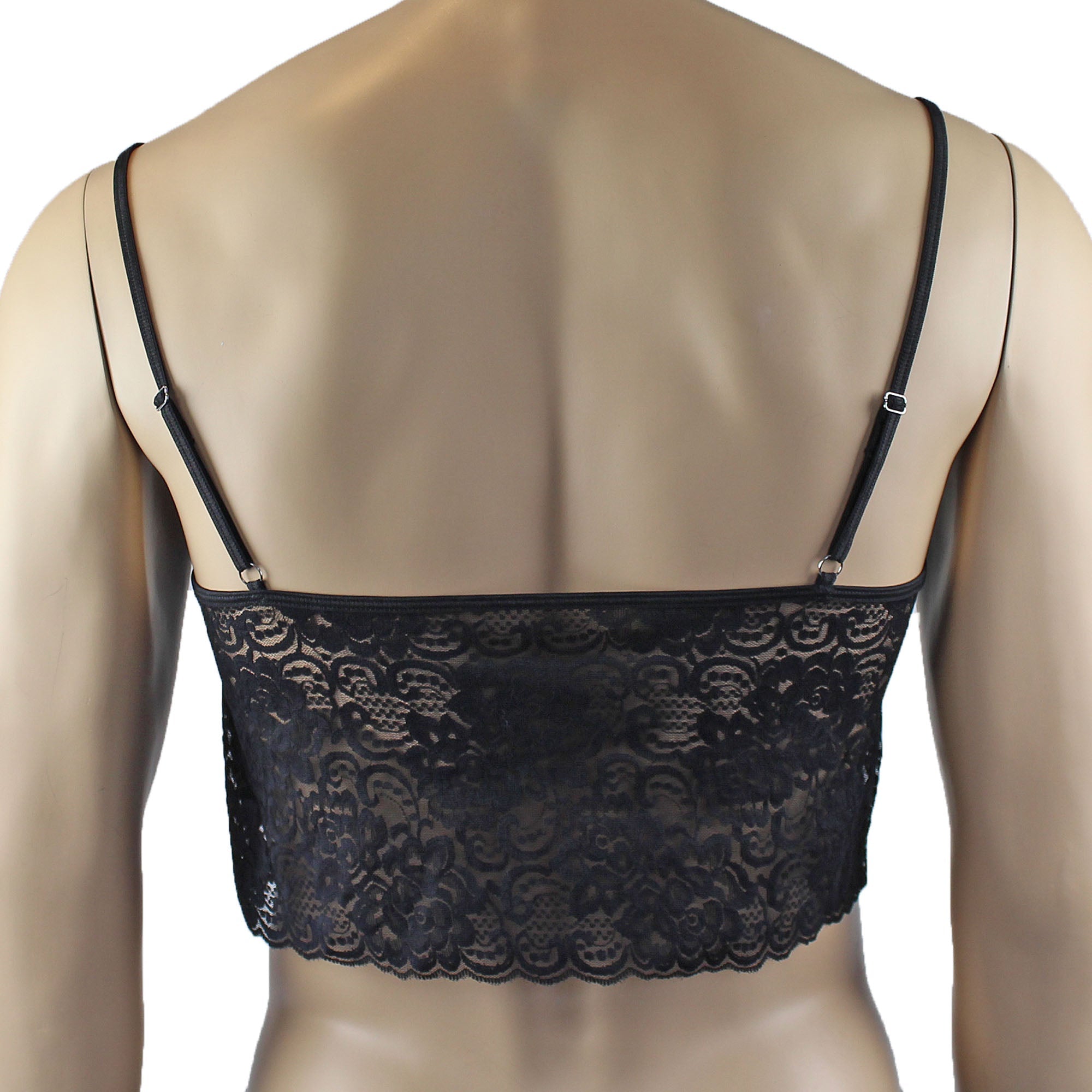Mens Rebecca Pretty Floral Lingerie Lace Camisole Top, Micro Mini Skirt and G string Black