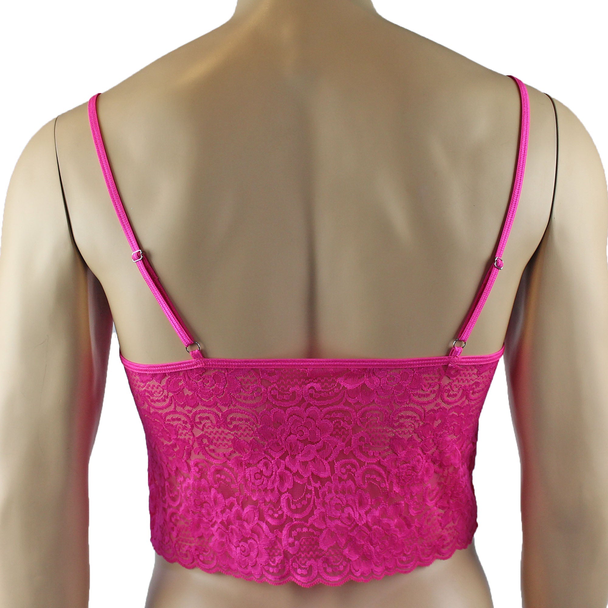 Mens Rebecca Pretty Floral Lingerie Lace Camisole Top, Micro Mini Skirt and G string Hot Pink