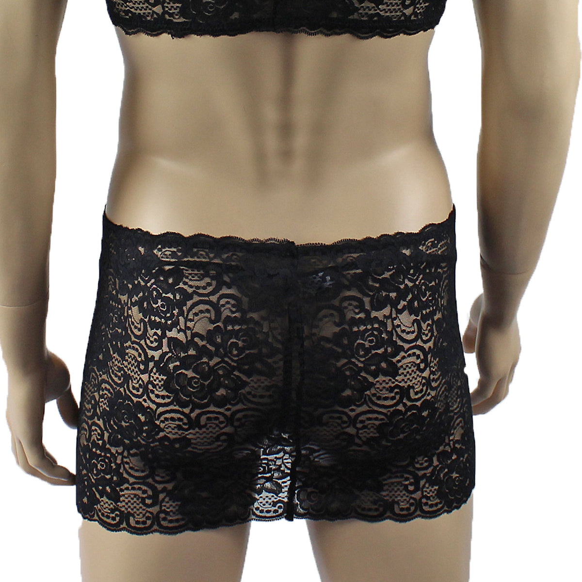Mens Rebecca Pretty Floral Lingerie Lace Sheer See Through Mini Skirt Black