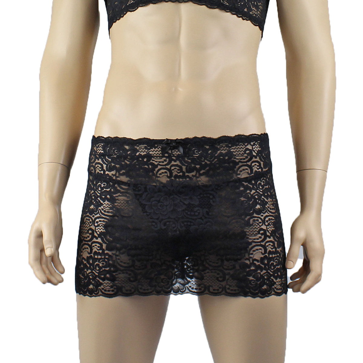 Mens Rebecca Pretty Floral Lingerie Lace Sheer See Through Mini Skirt Black