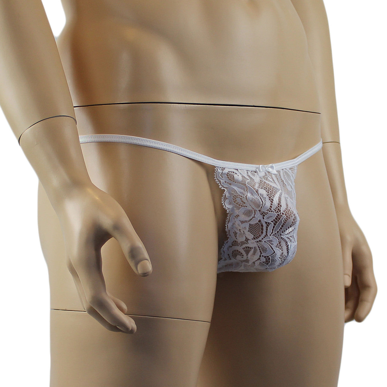 Mens Kristy Sexy Lace Pouch G string Panty Male Lingerie White