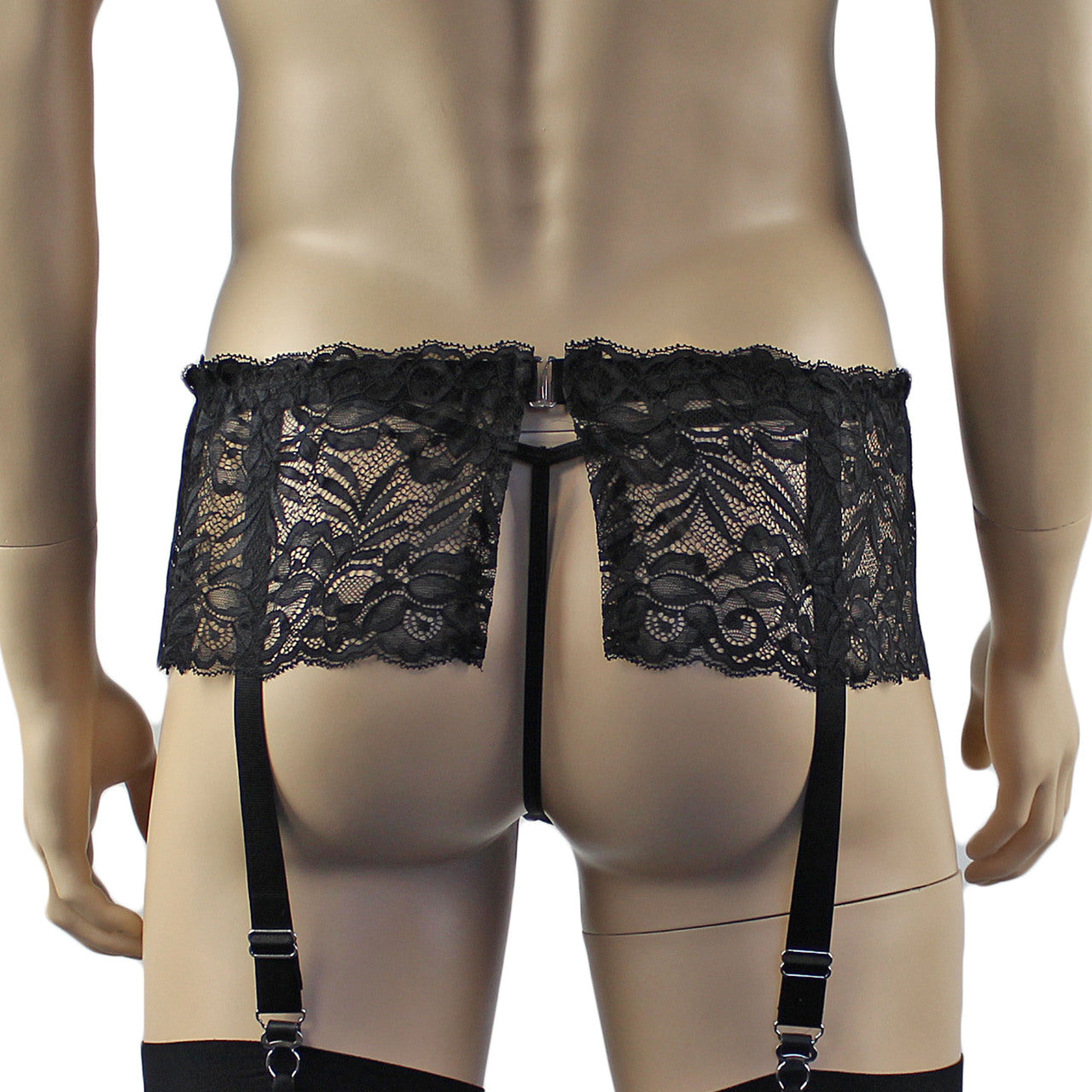 Mens Kristy Wide Lace Garter Belt Mens Lingerie Black