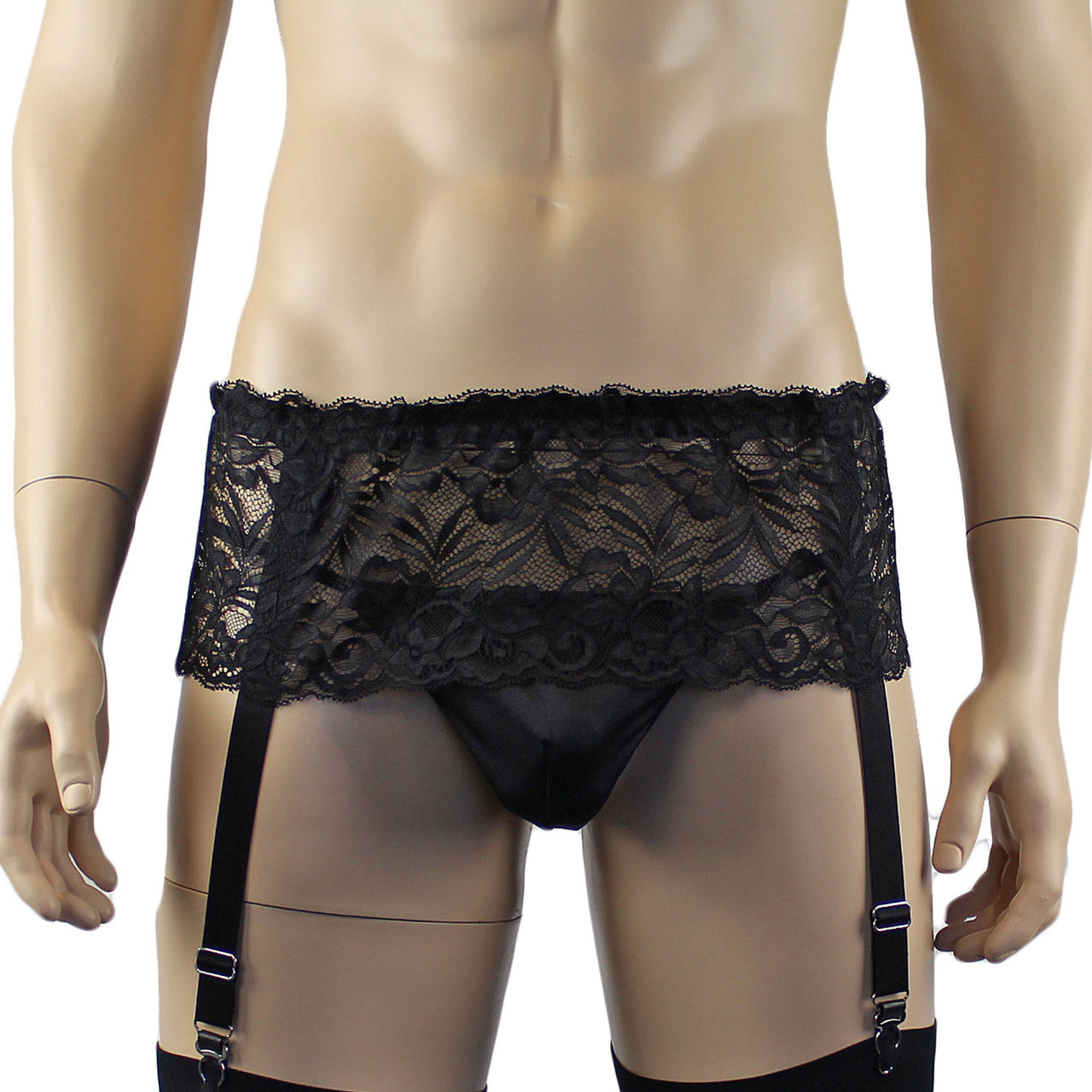 Mens Kristy Wide Lace Garter Belt Mens Lingerie Black