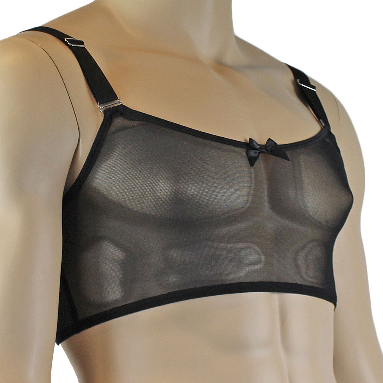 Mens Exotic Sheer Mesh Crop Bra Top Camisole - Sizes up to 3XL Black