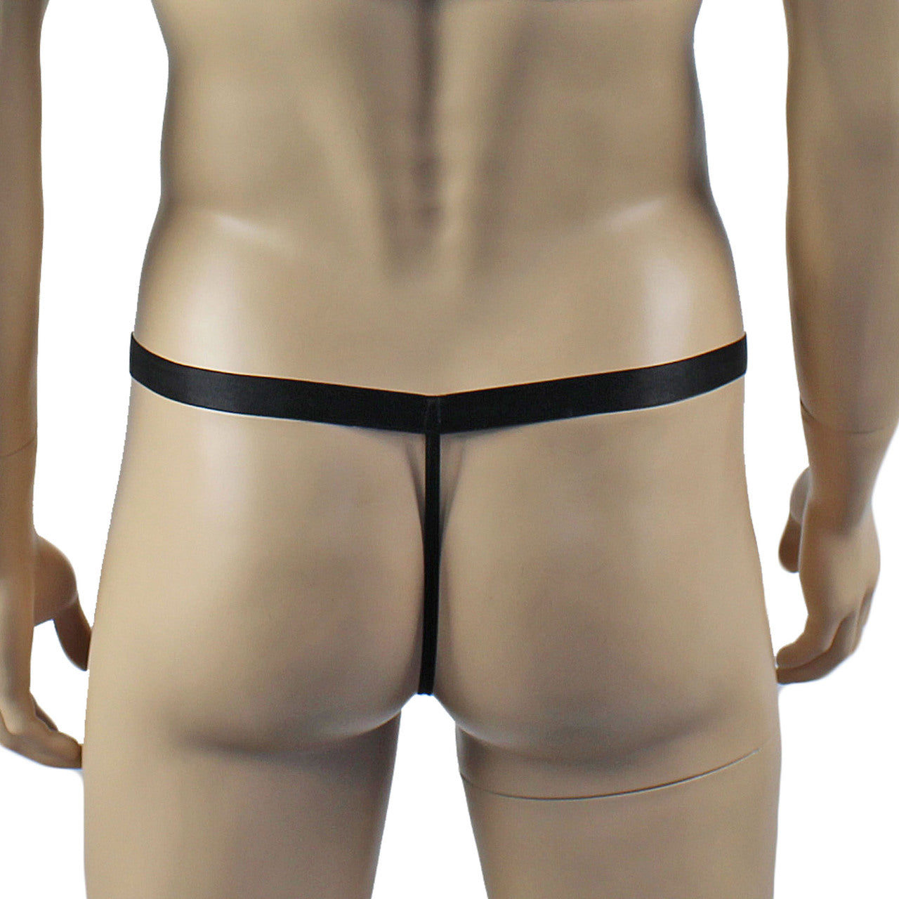 Mens Exotic Sheer Mesh Garterbelt & G string with Stockings Black