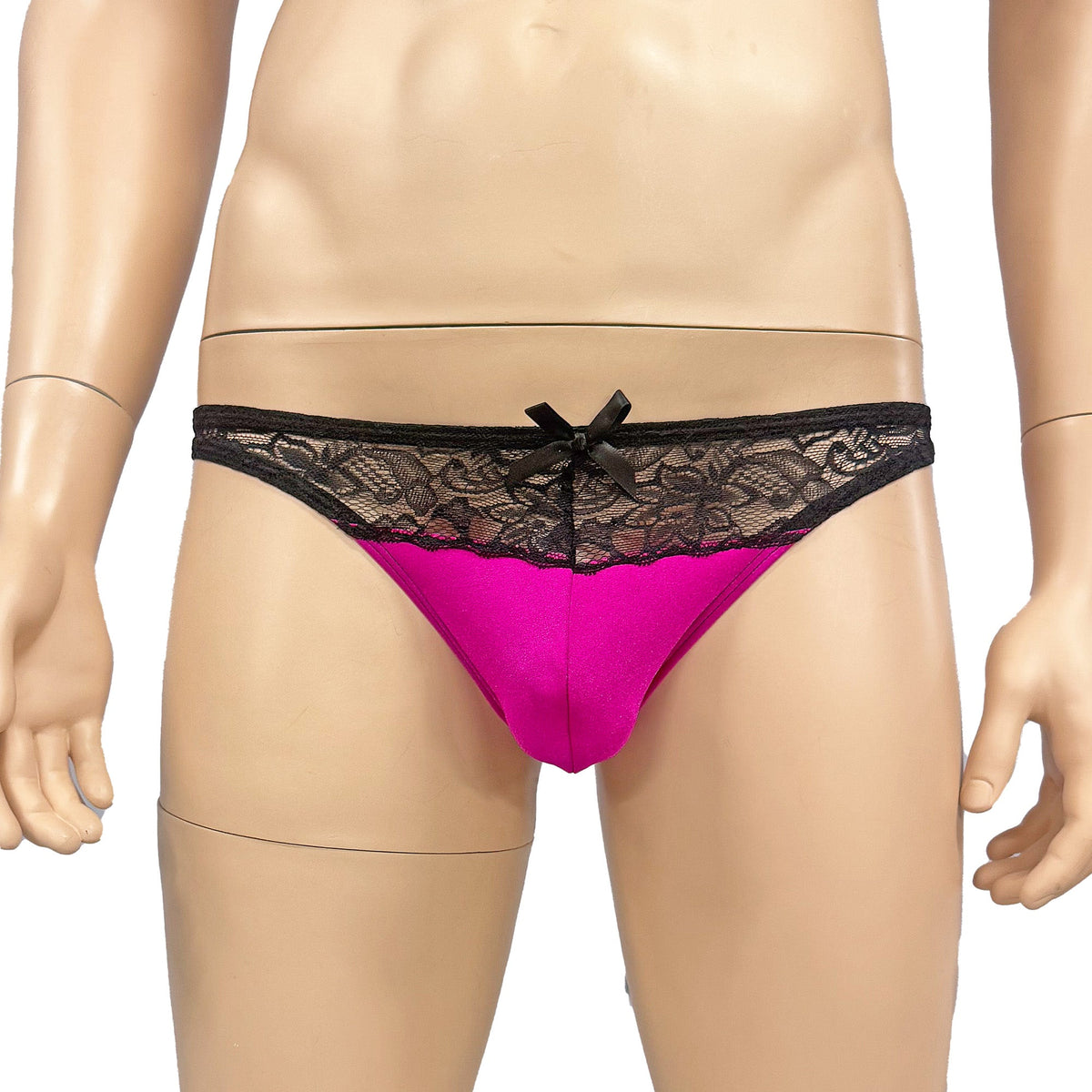 Mens Glamour Spandex Capri Back Bikini Brief Panty (raspberry & black plus other colours)