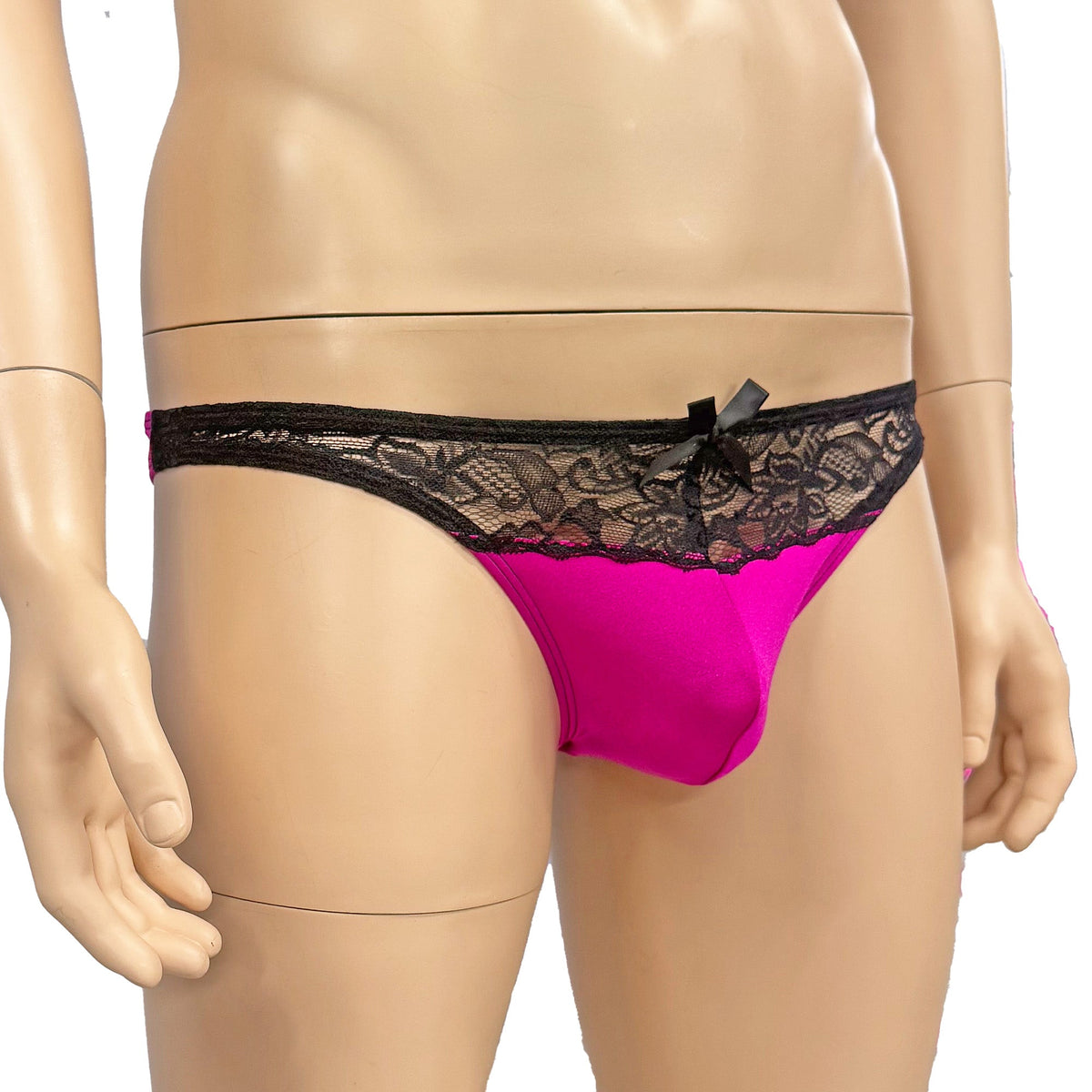 Mens Glamour Spandex Capri Back Bikini Brief Panty (raspberry & black plus other colours)