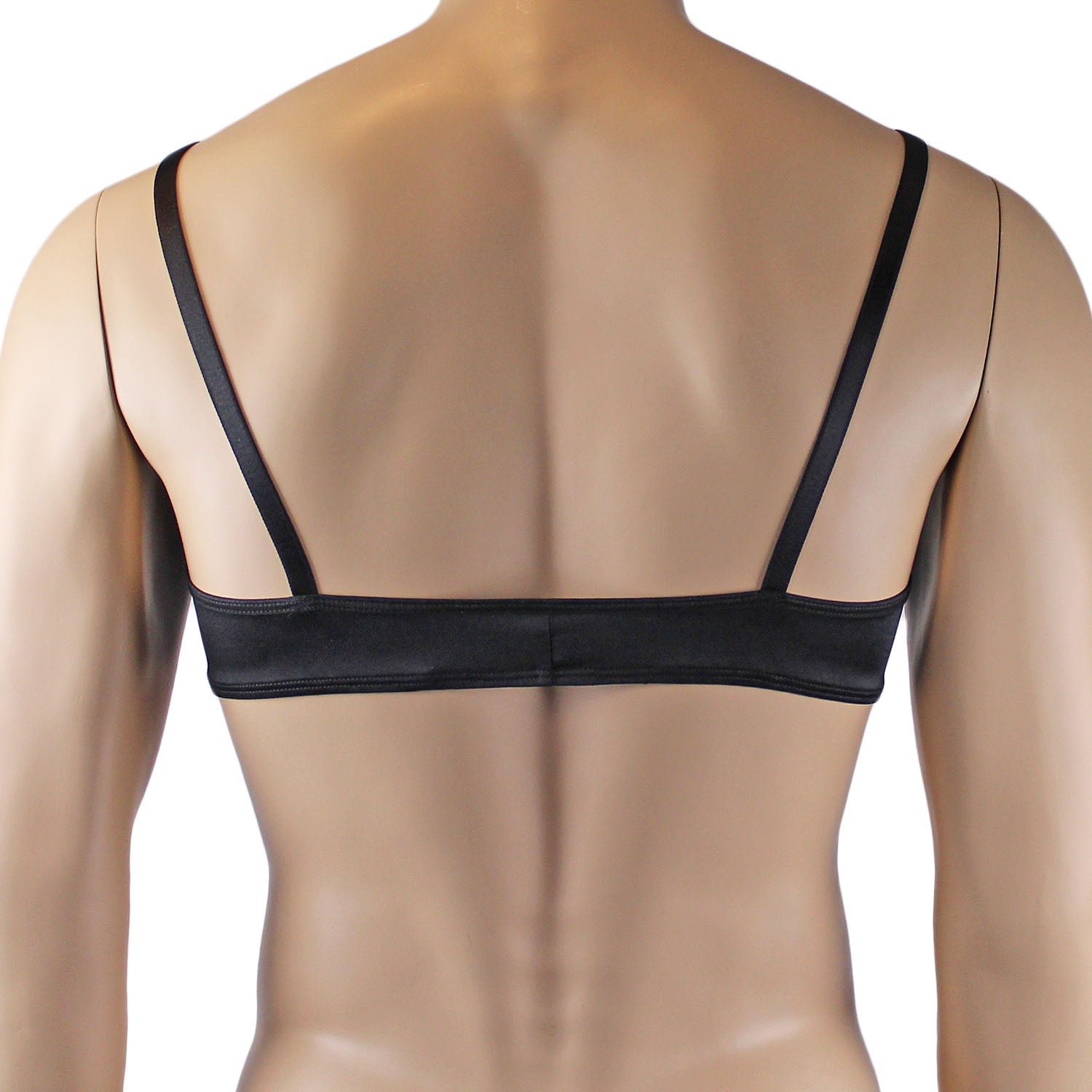 Mens Jenny Shiny Spandex Bra Top with Adjustable Straps Black