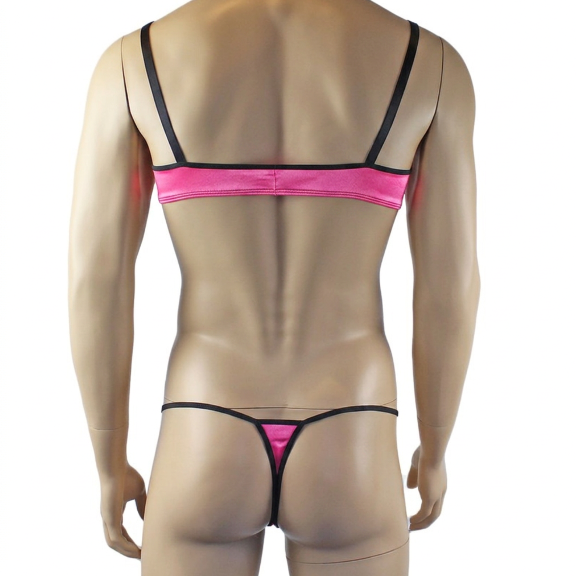 Mens Jenny Shiny Spandex Bra Top & G string Lingerie Hot Pink & Black