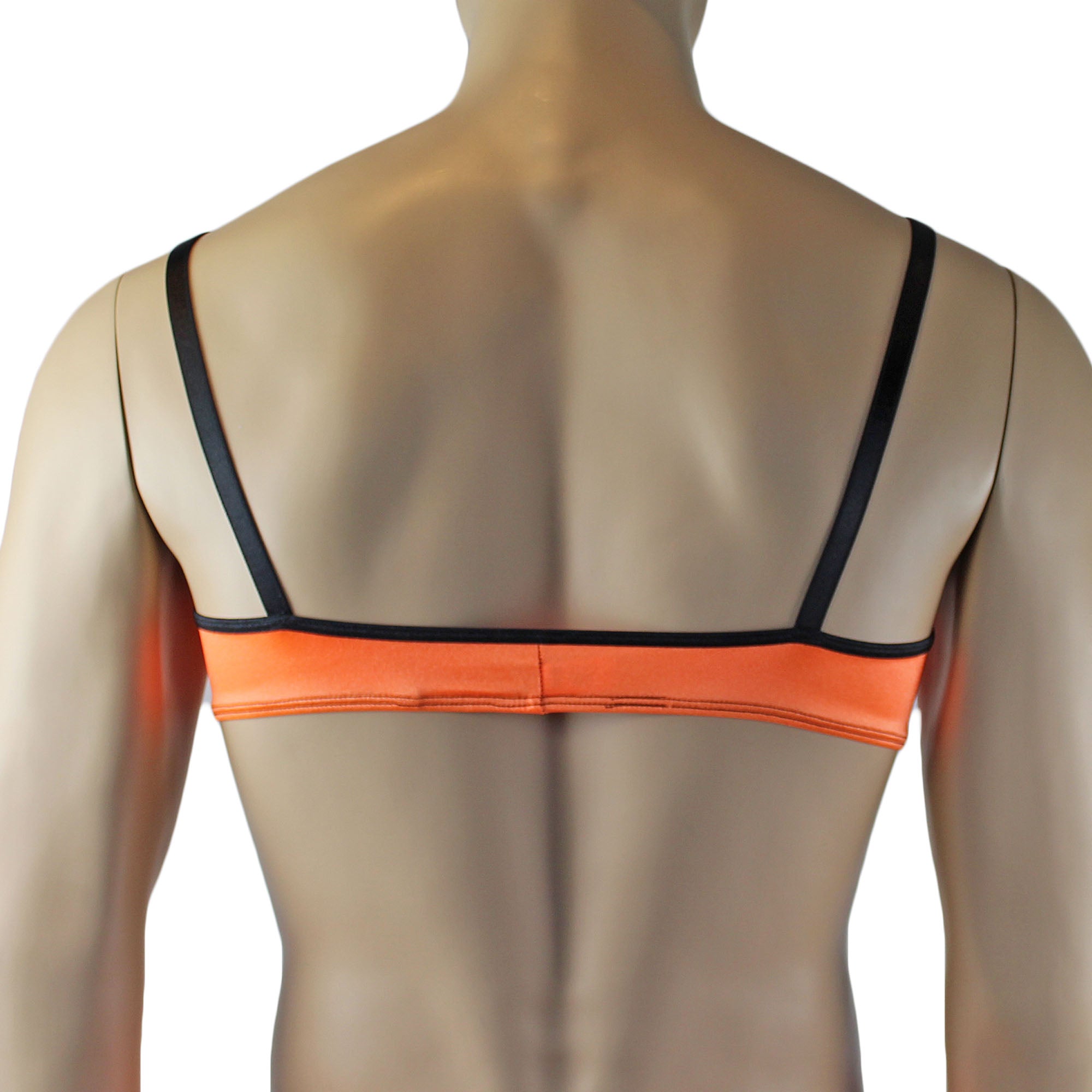 Mens Jenny Shiny Spandex Bra Top & G string Lingerie Orange & Black