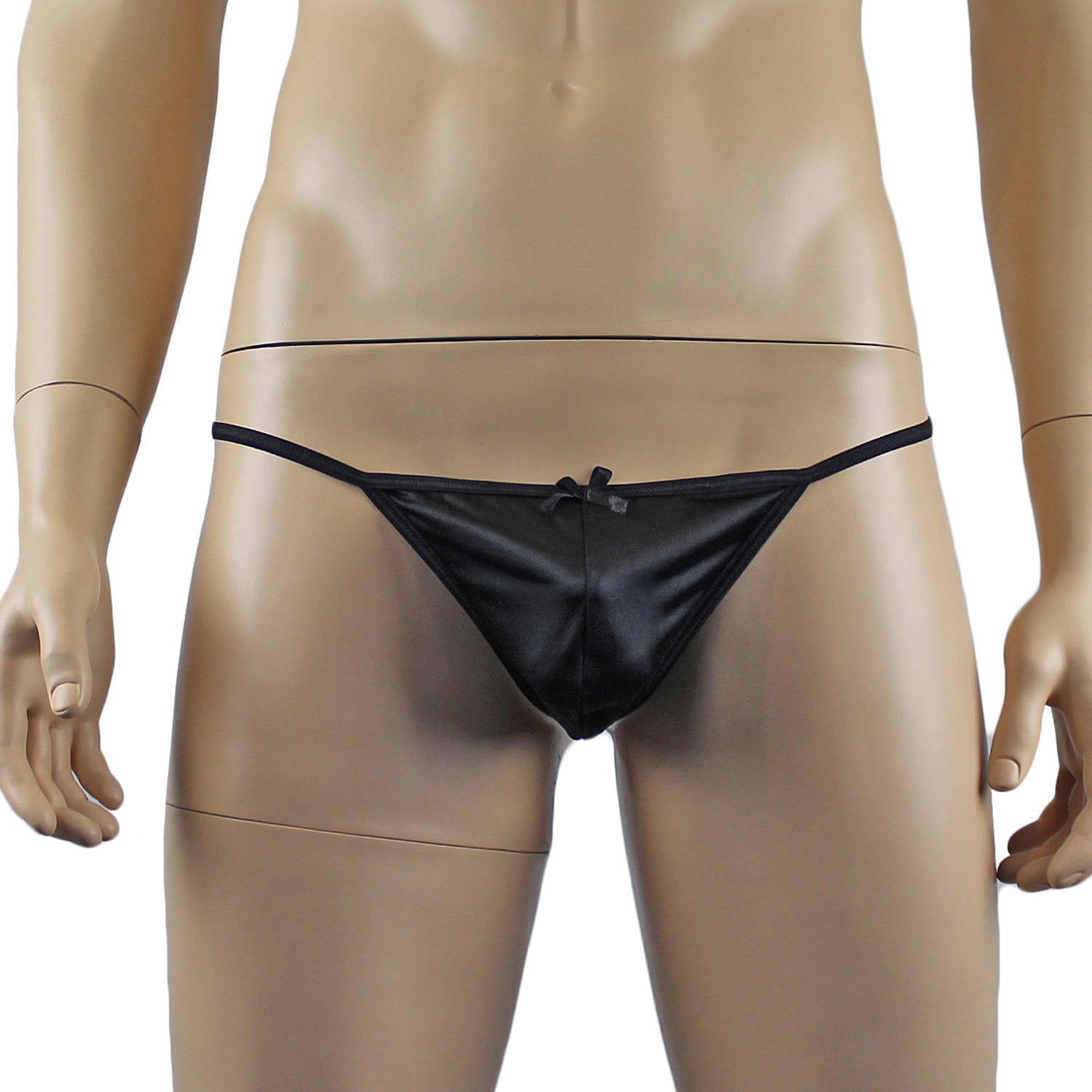 Mens Jenny Shiny Spandex Pouch G string with Bow Black