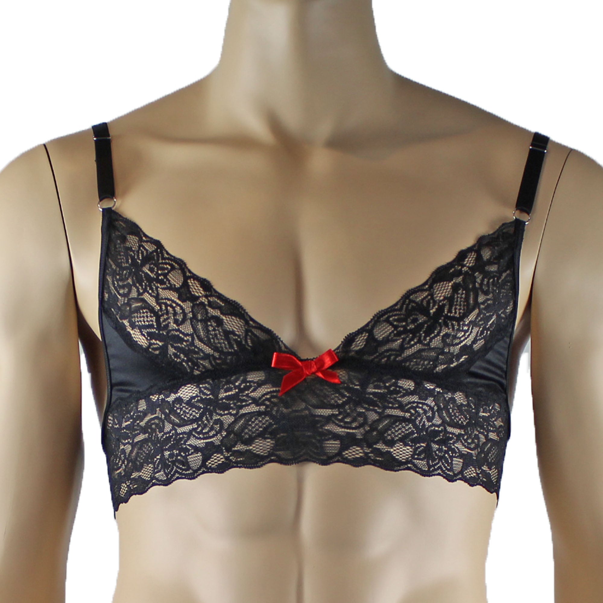 Mens Joanne Lace Bra Top Lingerie and Thong for Men Black and Black Lace