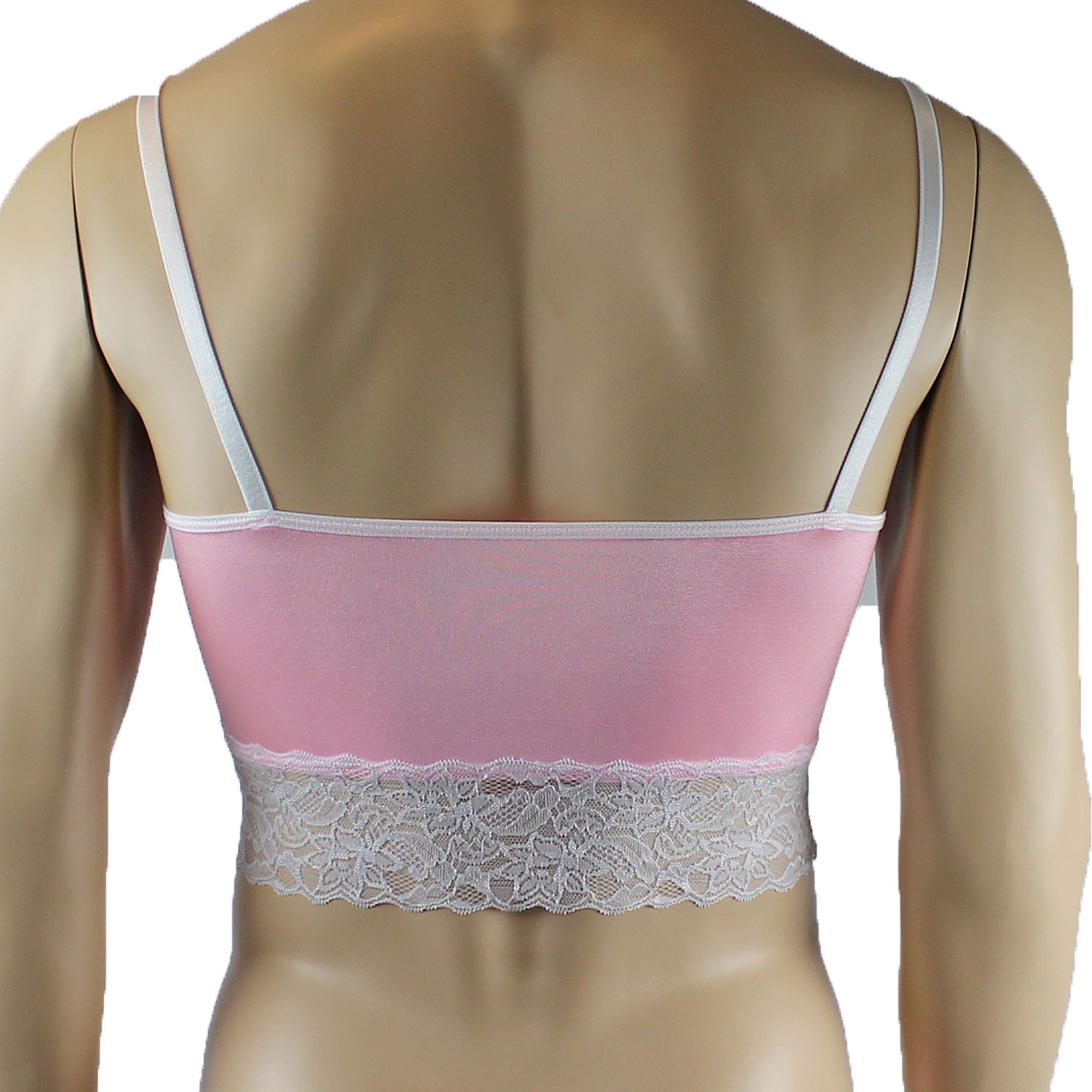 Mens Joanne Satin & Lace Crop Cami Top - Sizes up to 3XL Pink and White Lace