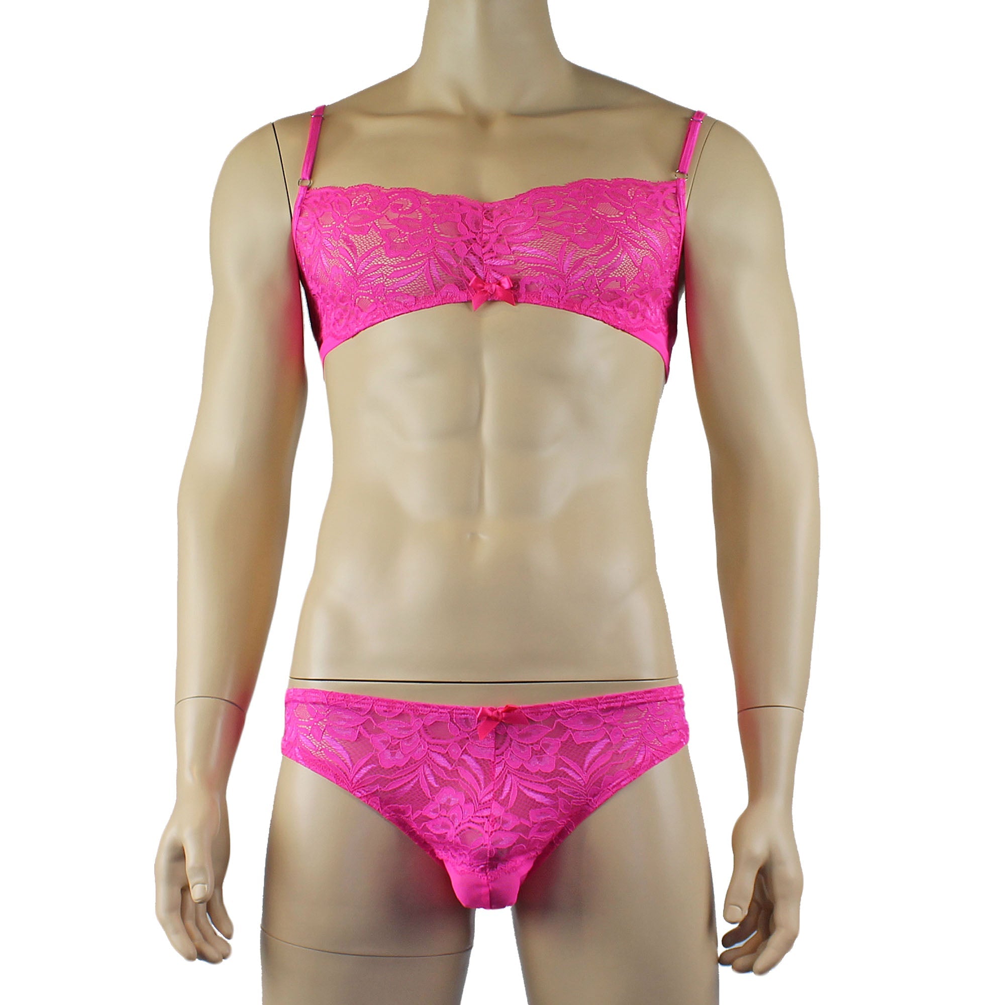 Mens Kristy Lace & Mesh Bra Top BR02L and Bikini Brief Hot Pink