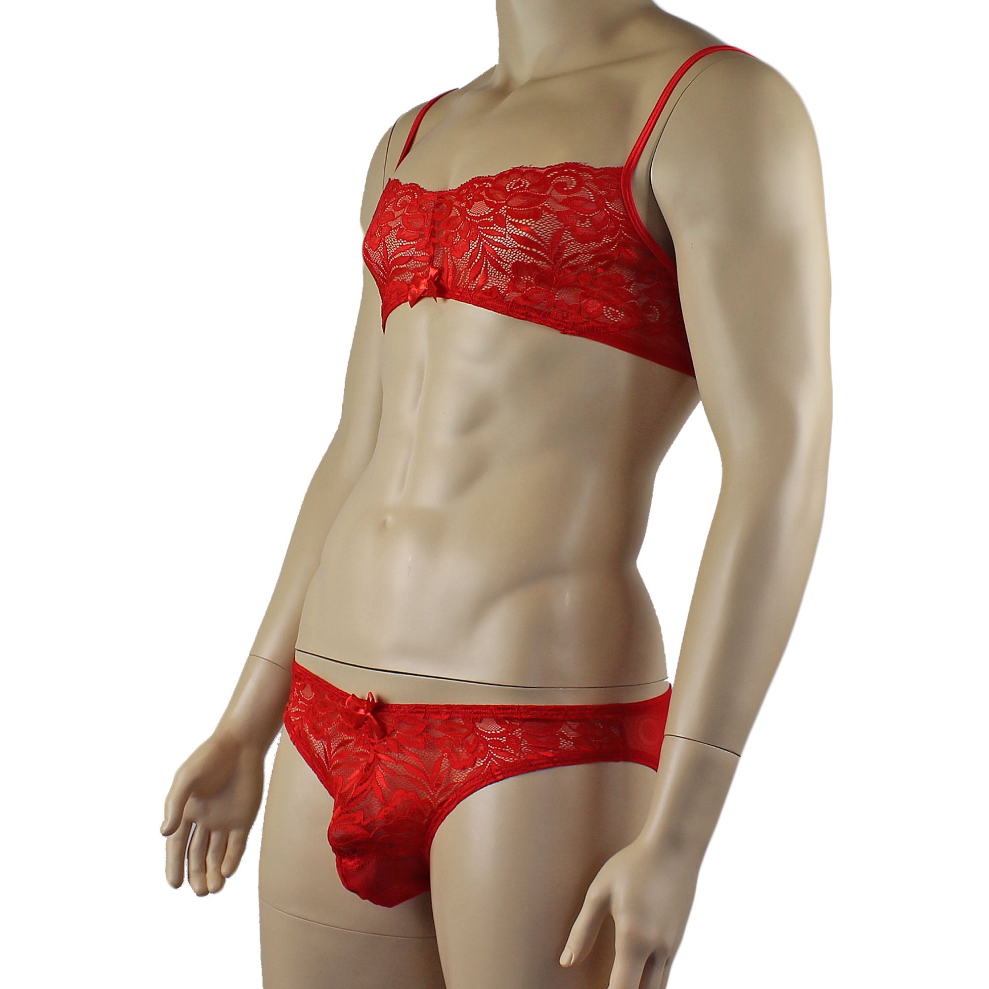 Mens Kristy Lace & Mesh Bra Top BR02L and Bikini Brief Red