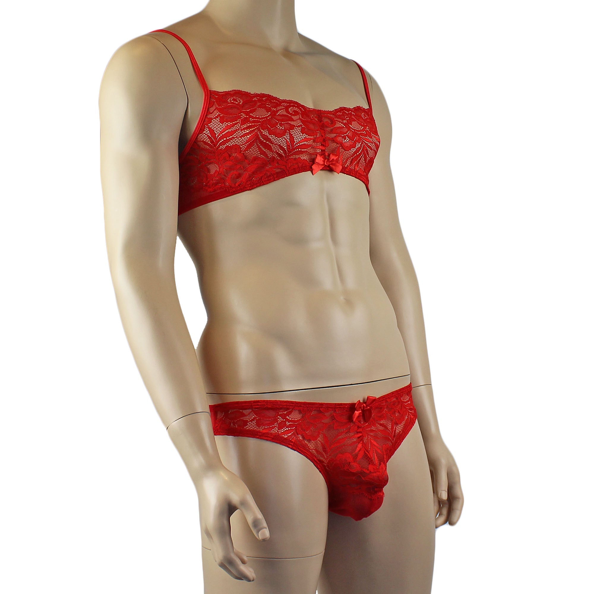 Mens Kristy Lace & Mesh Bra Top BR02L and Bikini Brief Red