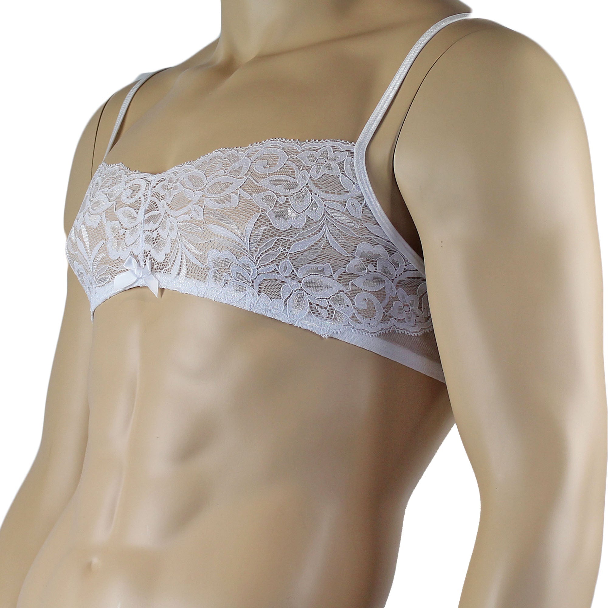 Mens Kristy Lace & Mesh Bra Top BR02L with thin Straps White