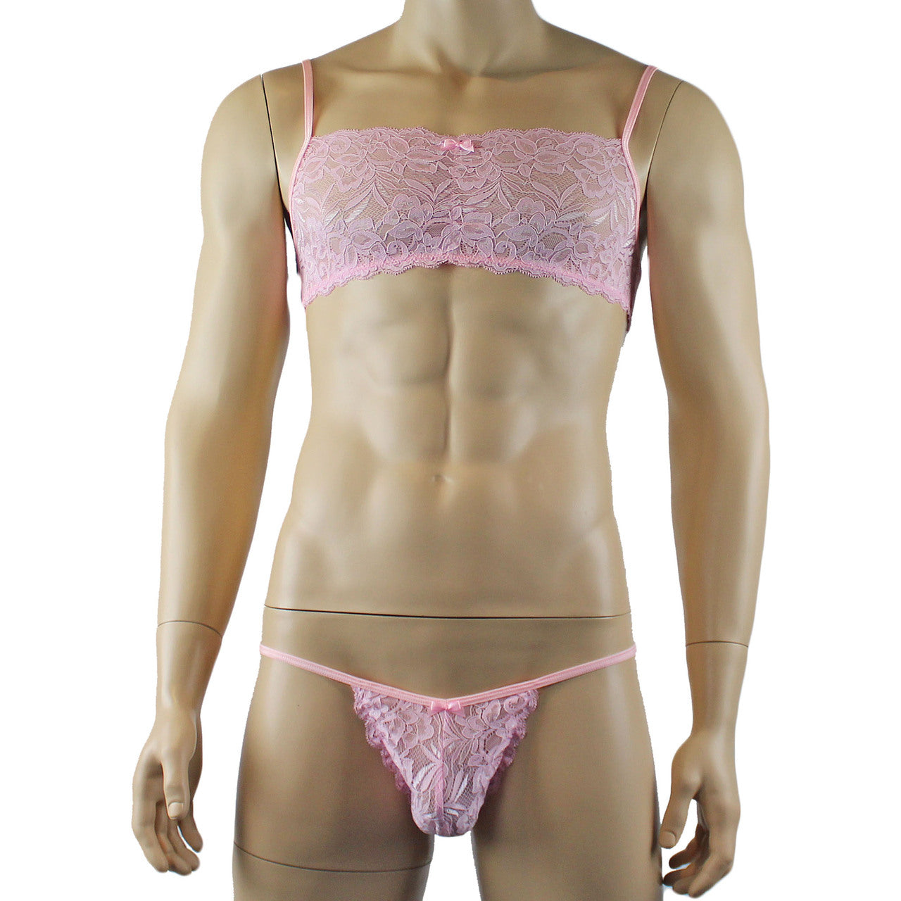 Mens Kristy Lingerie Lace Bra Top BR04G and Lace Panty Light Pink