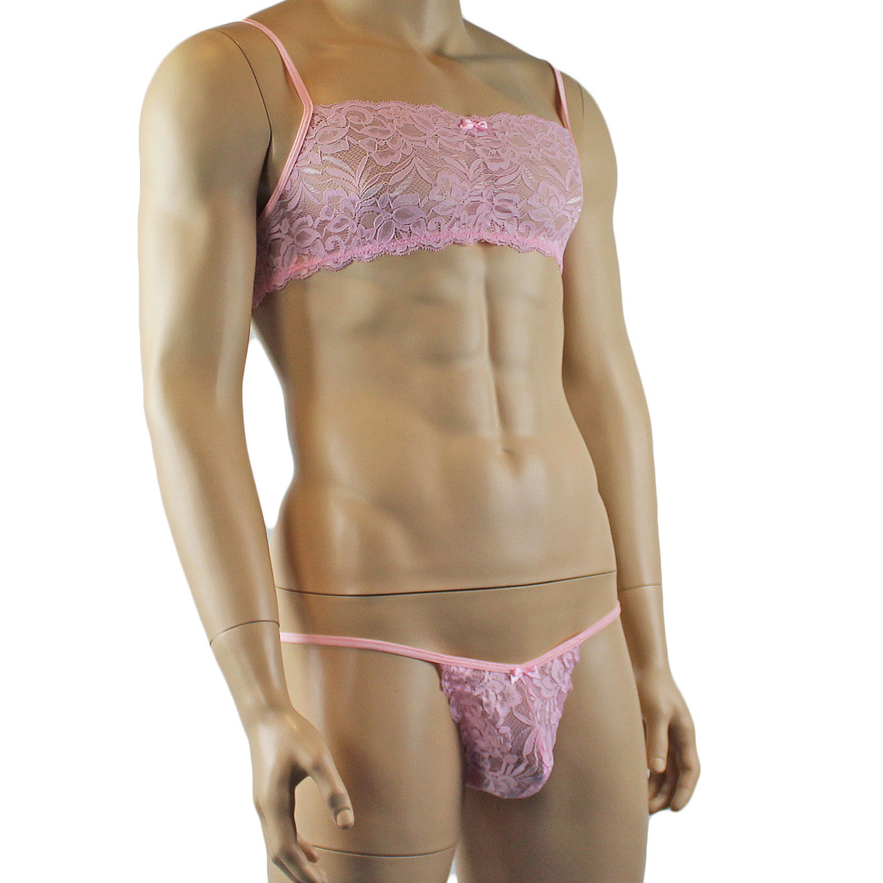 Mens Kristy Lingerie Lace Bra Top BR04G and Lace Panty Light Pink