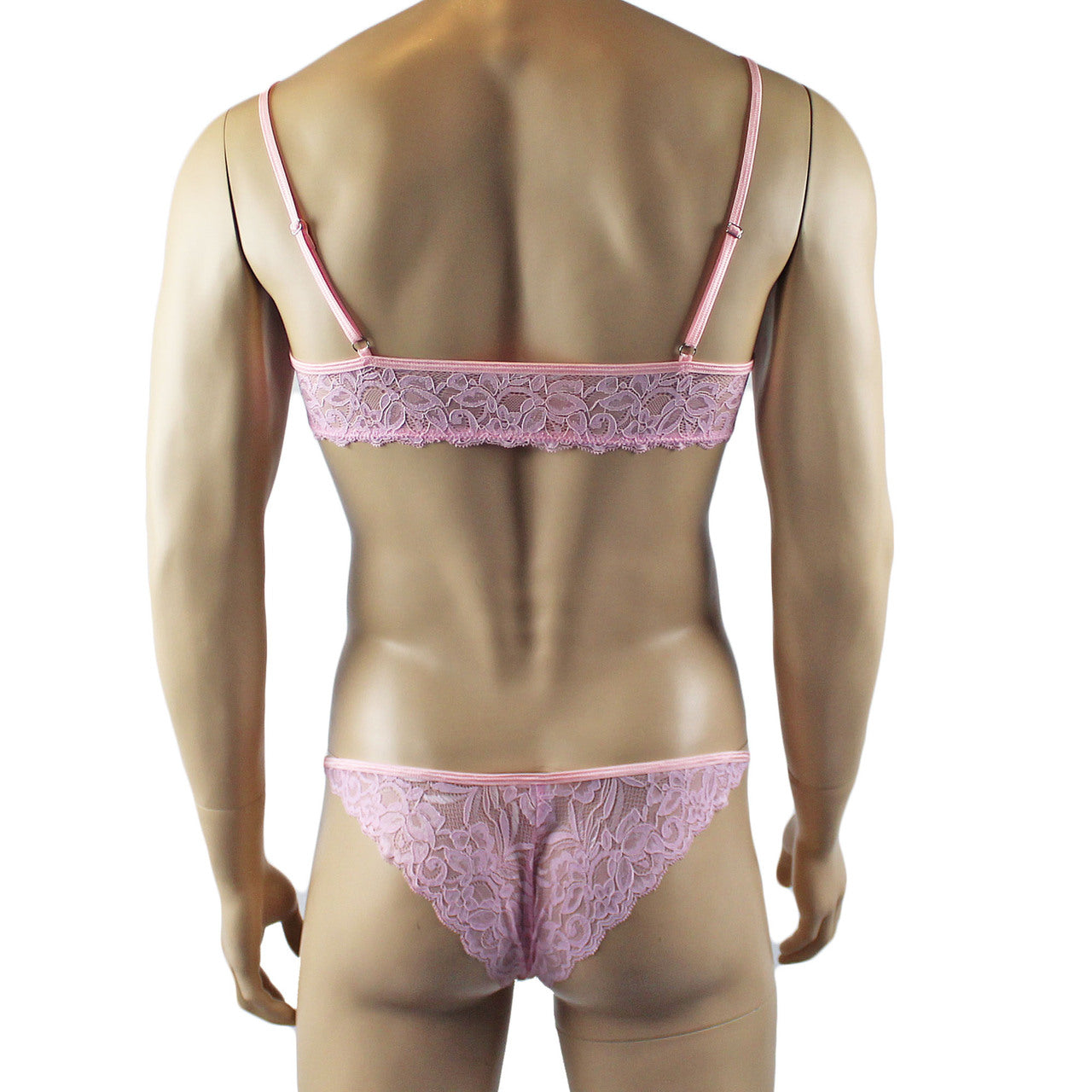 Mens Kristy Lingerie Lace Bra Top BR04 and Lace Panty Light Pink