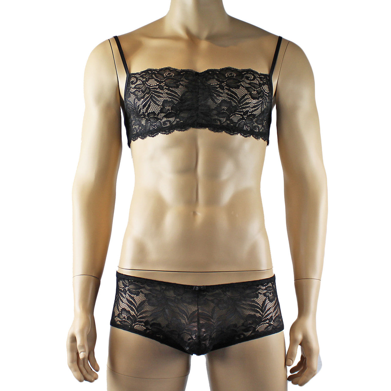 Mens Kristy Lingerie Lace Bra Top BR04 and Boxer Briefs Black