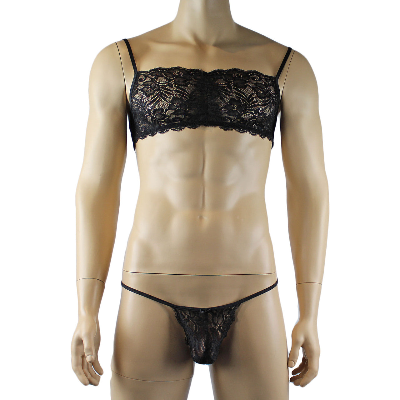 Mens Kristy Lingerie Lace Bra Top BR04G and Pouch G string Black