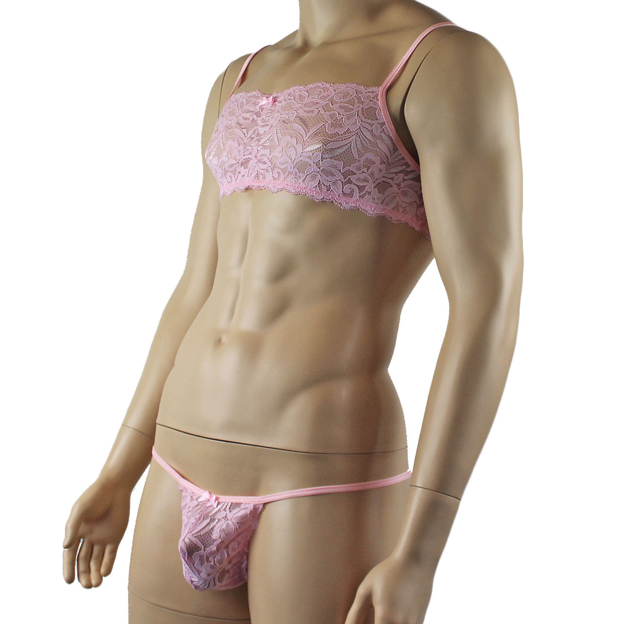 Mens Kristy Lingerie Lace Bra Top BR04G and Pouch G string Light Pink