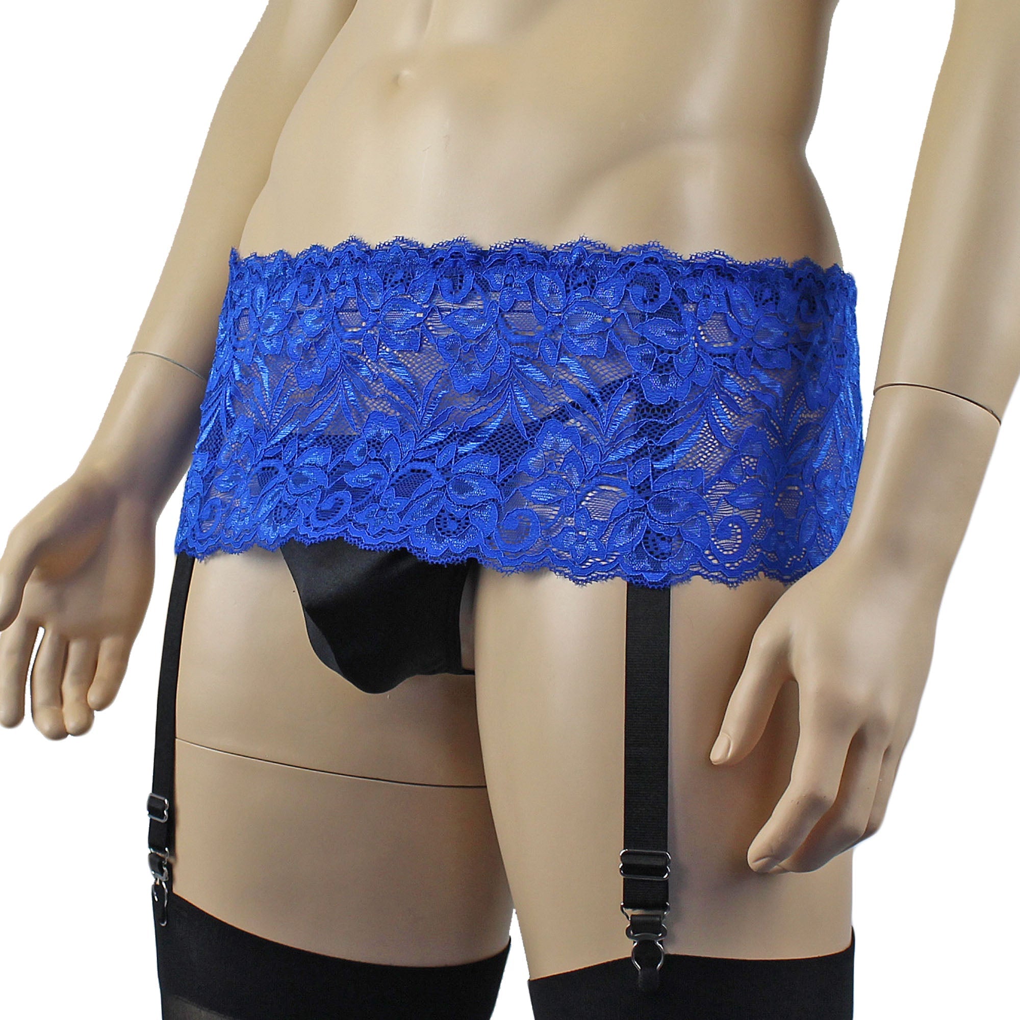 Mens Kristy Wide Lace Garter Belt Mens Lingerie Blue