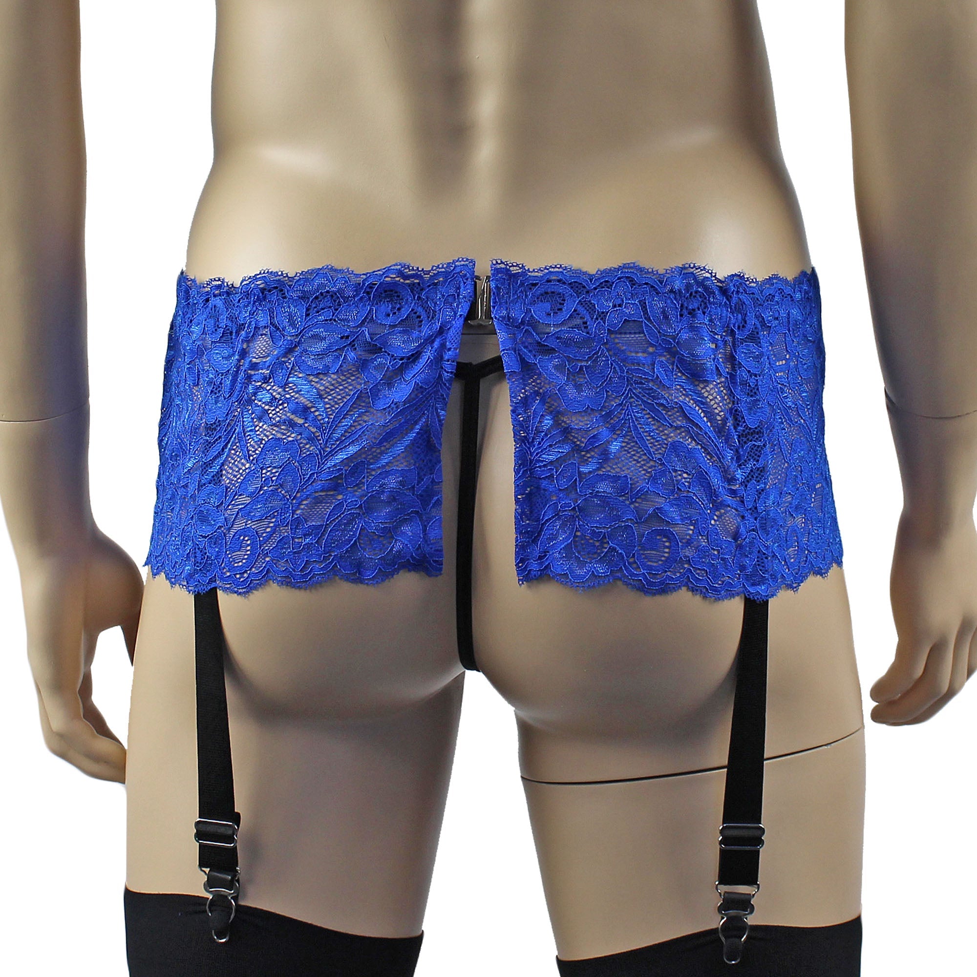 Mens Kristy Wide Lace Garter Belt Mens Lingerie Blue