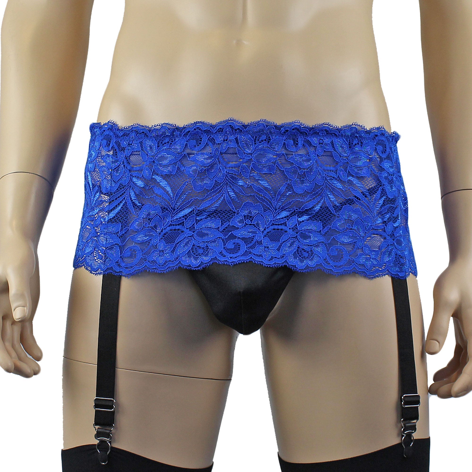 Mens Kristy Wide Lace Garter Belt Mens Lingerie Blue