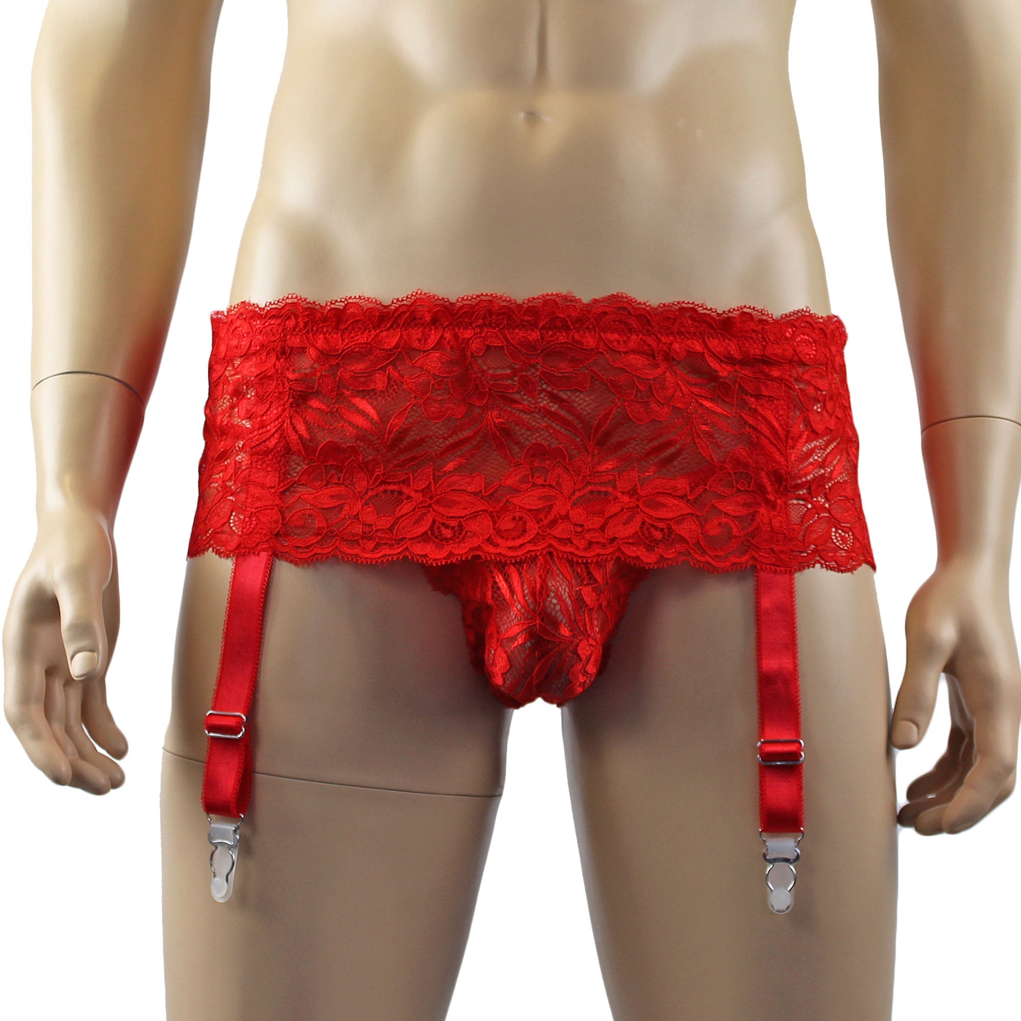 Mens Kristy Wide Lace Garter Belt Mens Lingerie Red