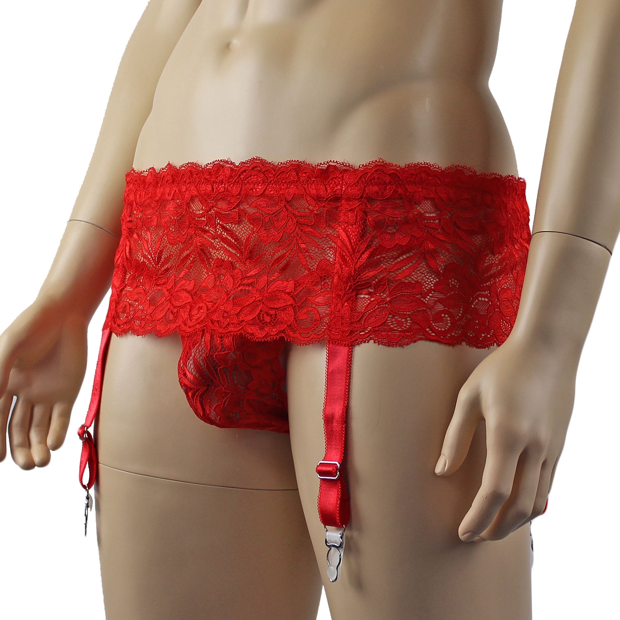 Mens Kristy Wide Lace Garter Belt Mens Lingerie Red