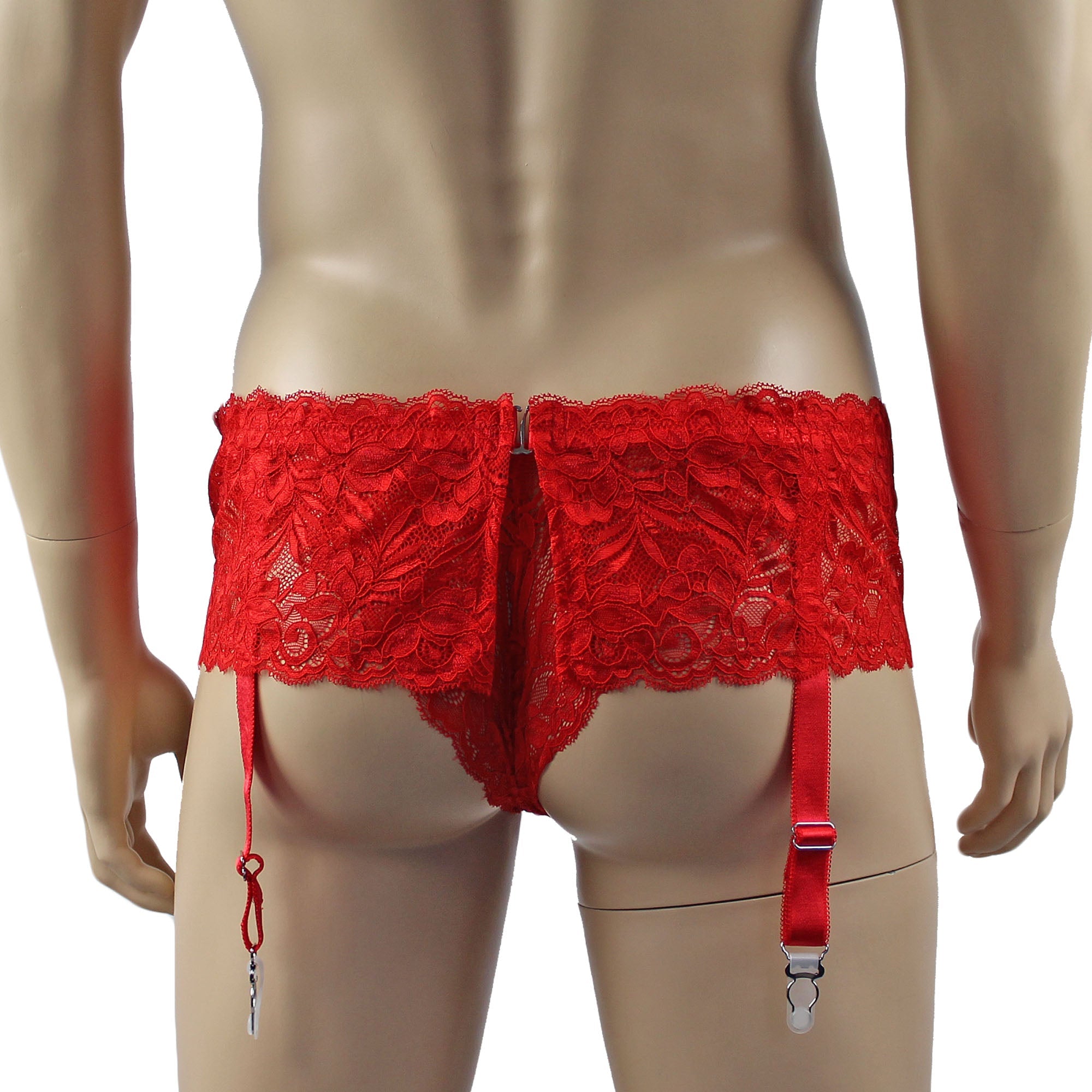 Mens Kristy Wide Lace Garter Belt Mens Lingerie Red