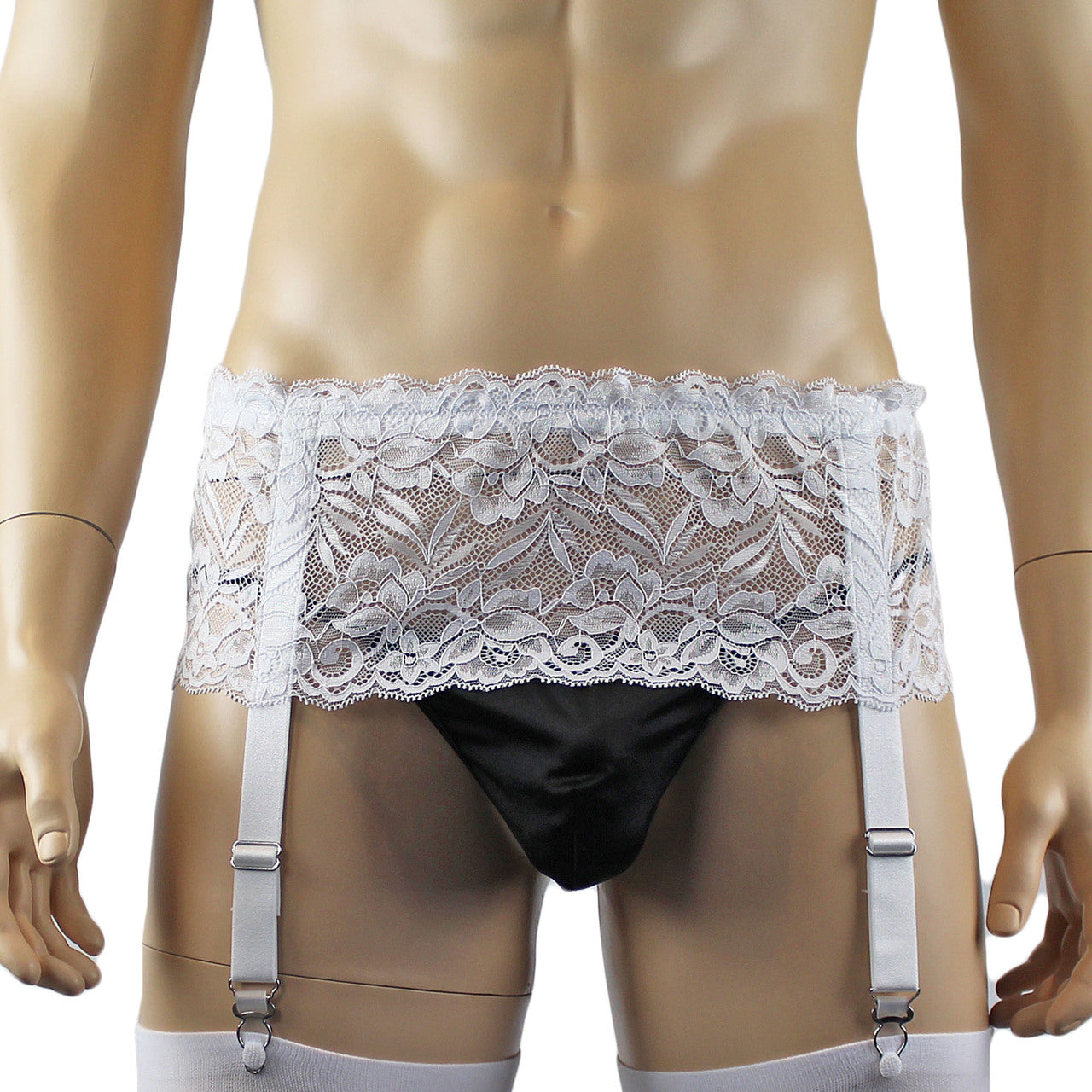 Mens Kristy Wide Lace Garter Belt Mens Lingerie White