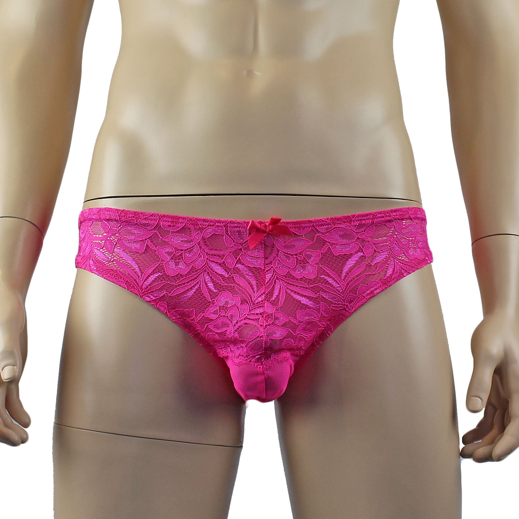 Mens Kristy Lace & Mesh Bra Top BR02L and Bikini Brief Hot Pink