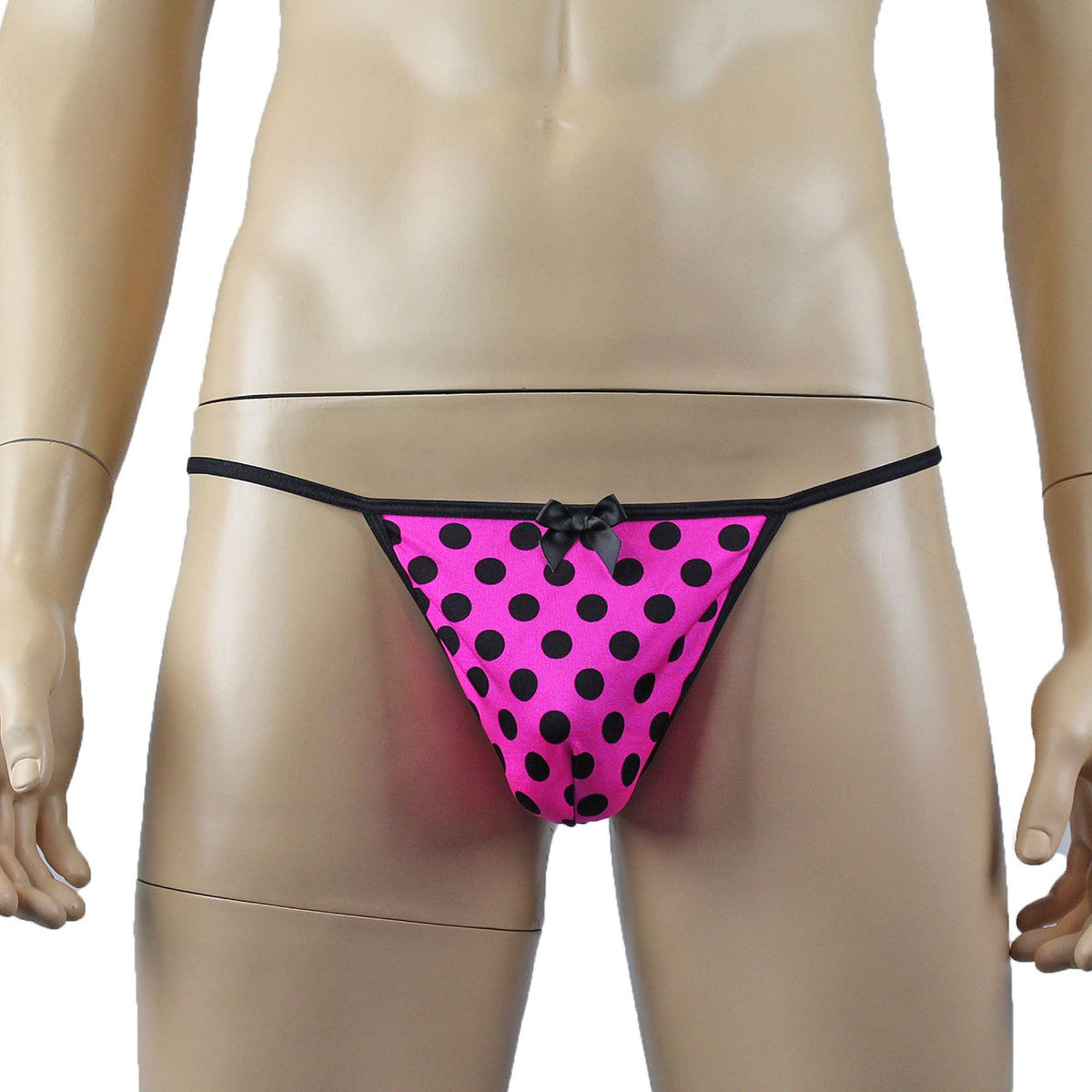 Mens Hot Pink Polka Dot Sexy V Back Pouch G string with Bow