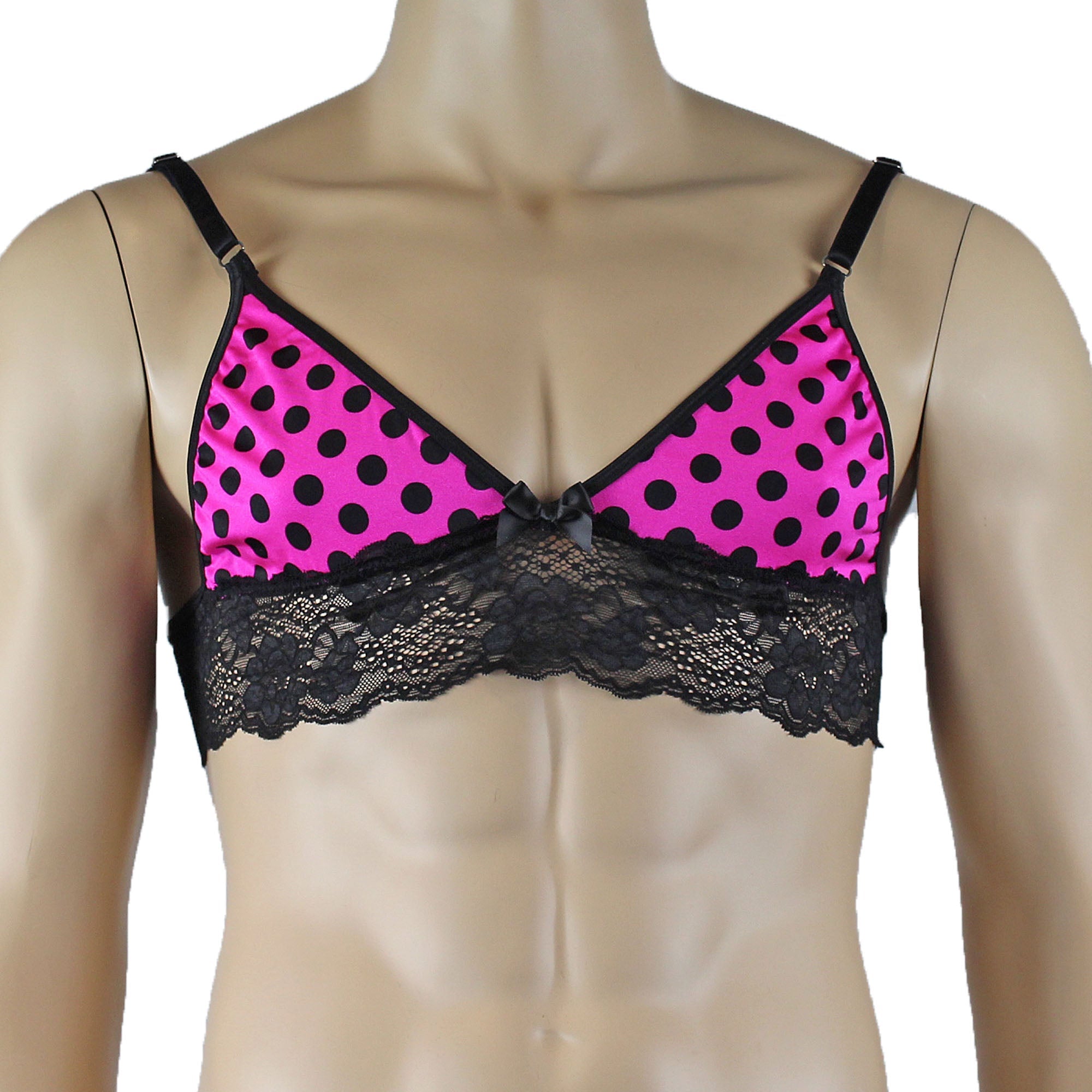 Mens Hot Pink Polka Dot & Lace Bra Top with Matching G string
