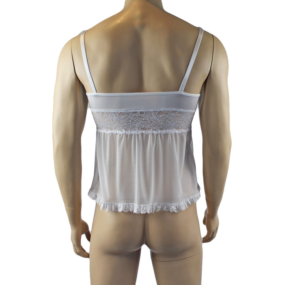 Male Romance Stretch Spandex Mini Babydoll Camisole & G string for Lingerie Men White or Black