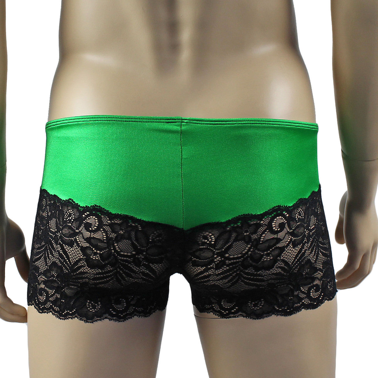 Mens Risque Boxer Briefs with Detachable Garters & Stockings Green and Black Lace