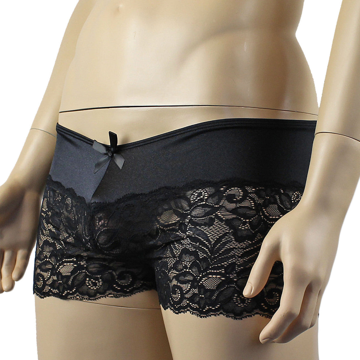 Mens Risque Boxer Briefs Black and Black Lace