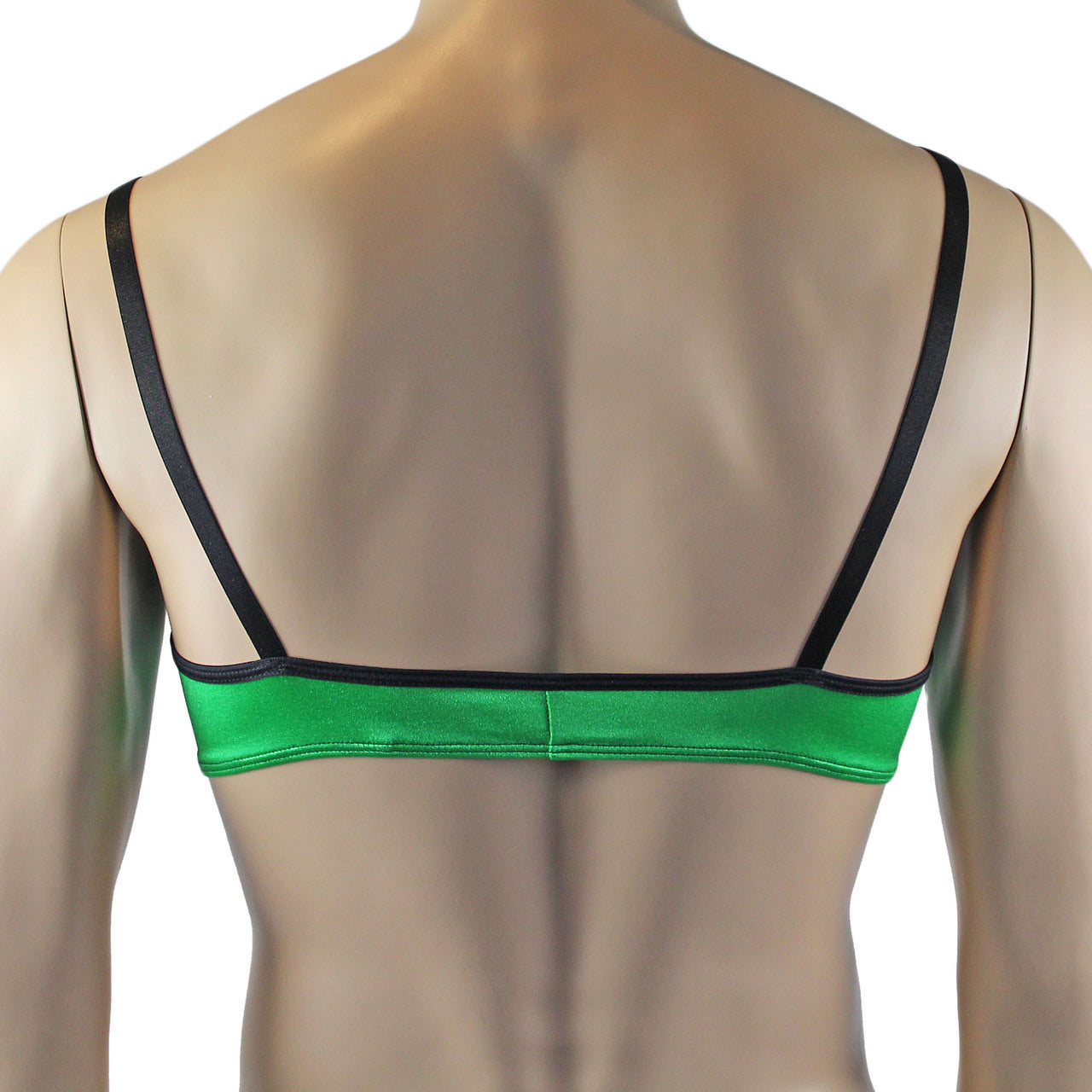 Mens Risque Bra Top with Wide Floral Lace Neon Green & Black Lace