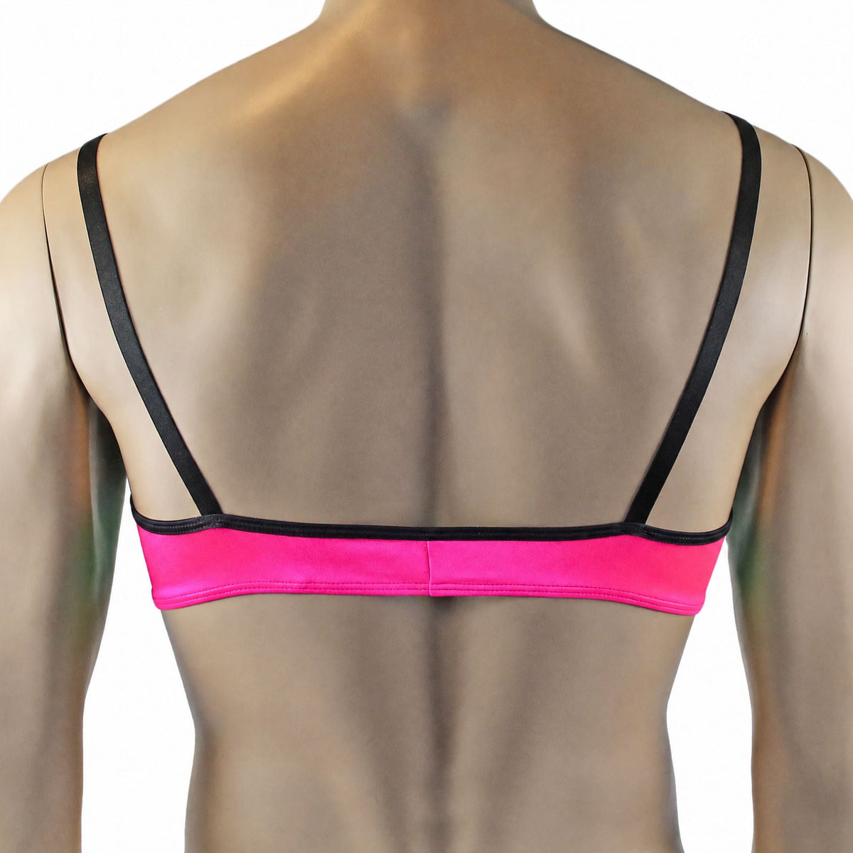 Mens Risque Bra Top, Boxer Briefs with Detachable Garters & Stockings Neon Pink & Black Lace