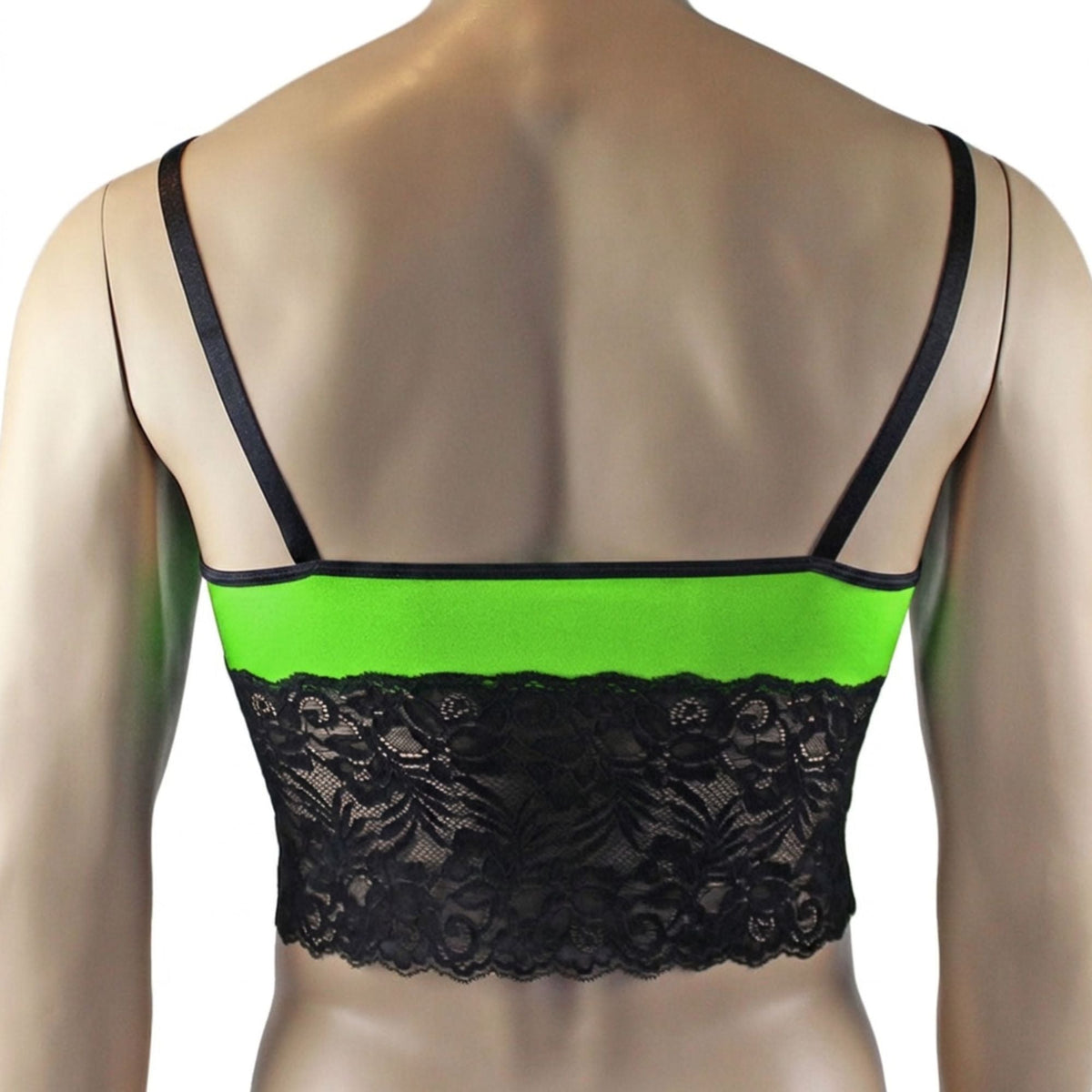 Mens Risque Camisole Top Boxer Briefs Neon Green and Black Lace