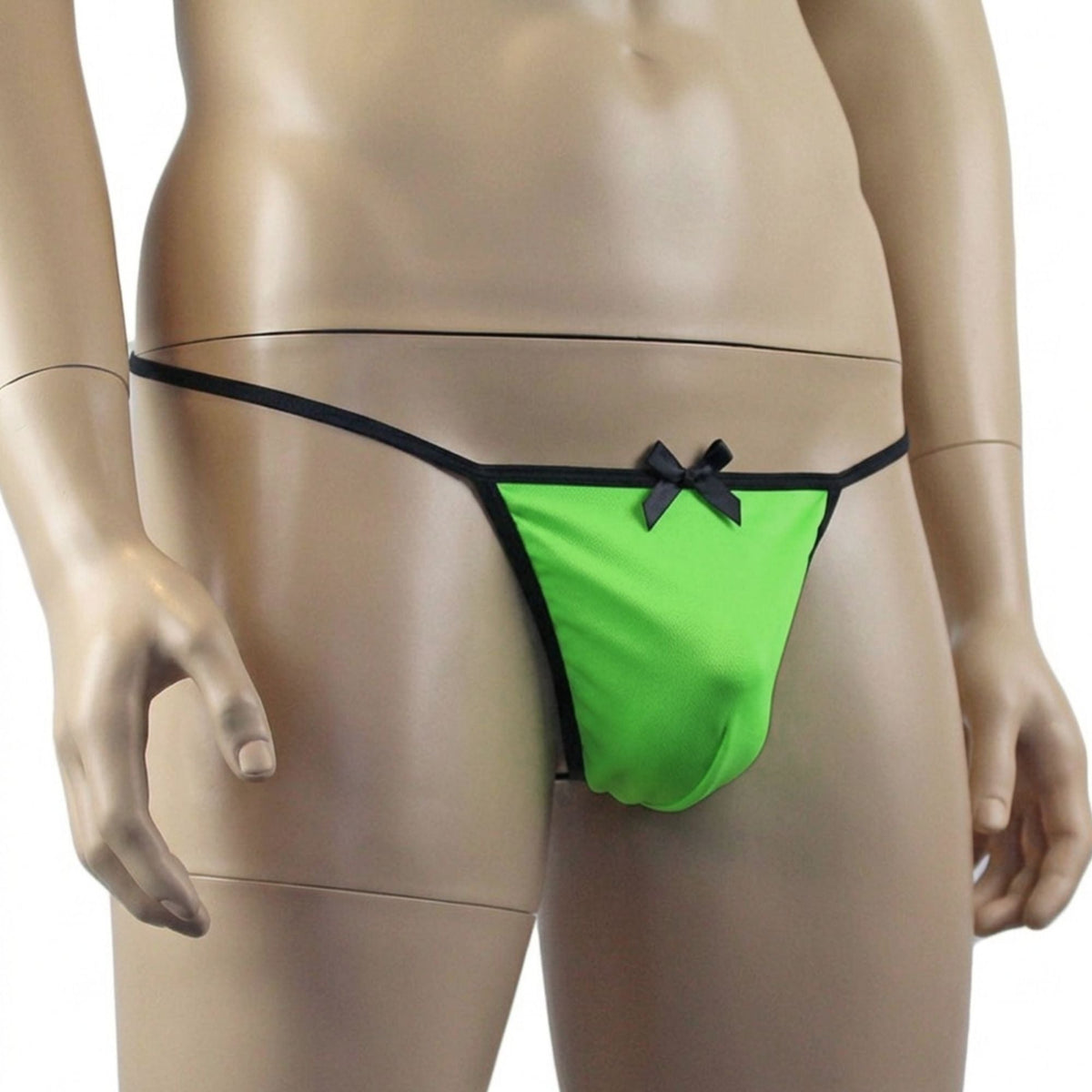 Mens Risque Stretch Spandex Pouch G string with Bow Neon Green