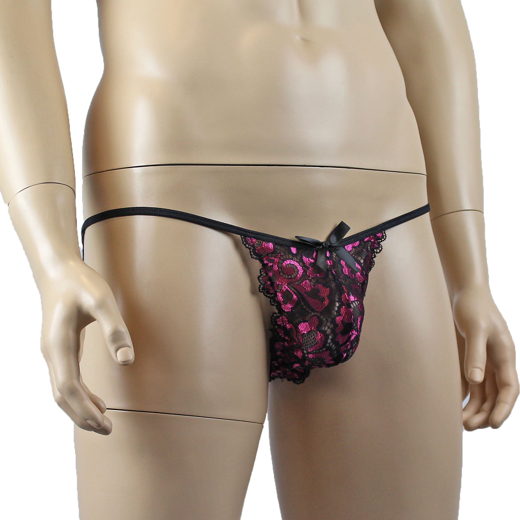 Mens Sweetheart Shiny Lace Pouch G string (hot pink plus other colours)